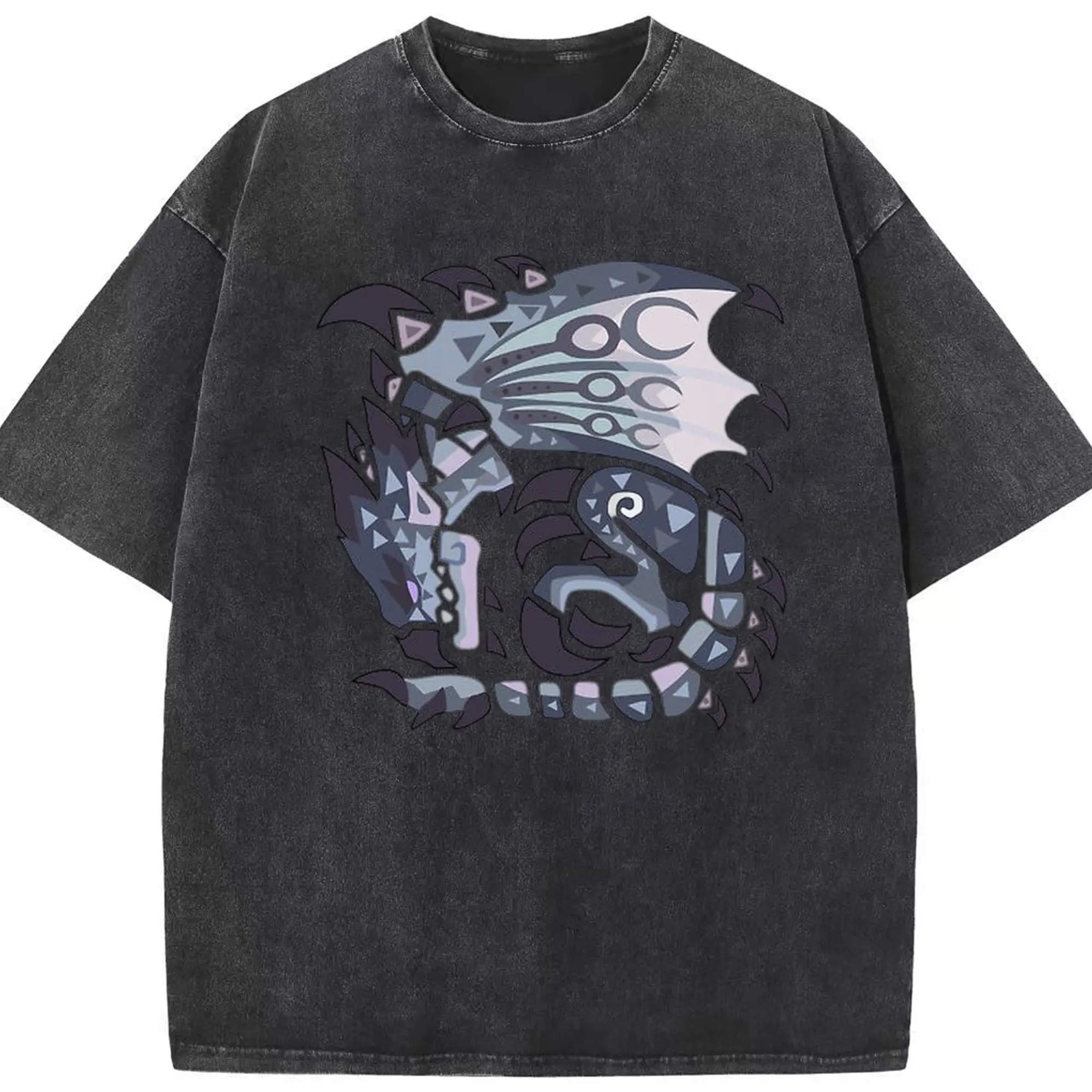 モンハン クシャルダオラ - 綿100％ ヴィンテージ風 半袖Tシャツ ・ フロントプリント ・ 柔らか肌触り ・ 通気性 快適 ・ スポーツ カジュアル 外出用