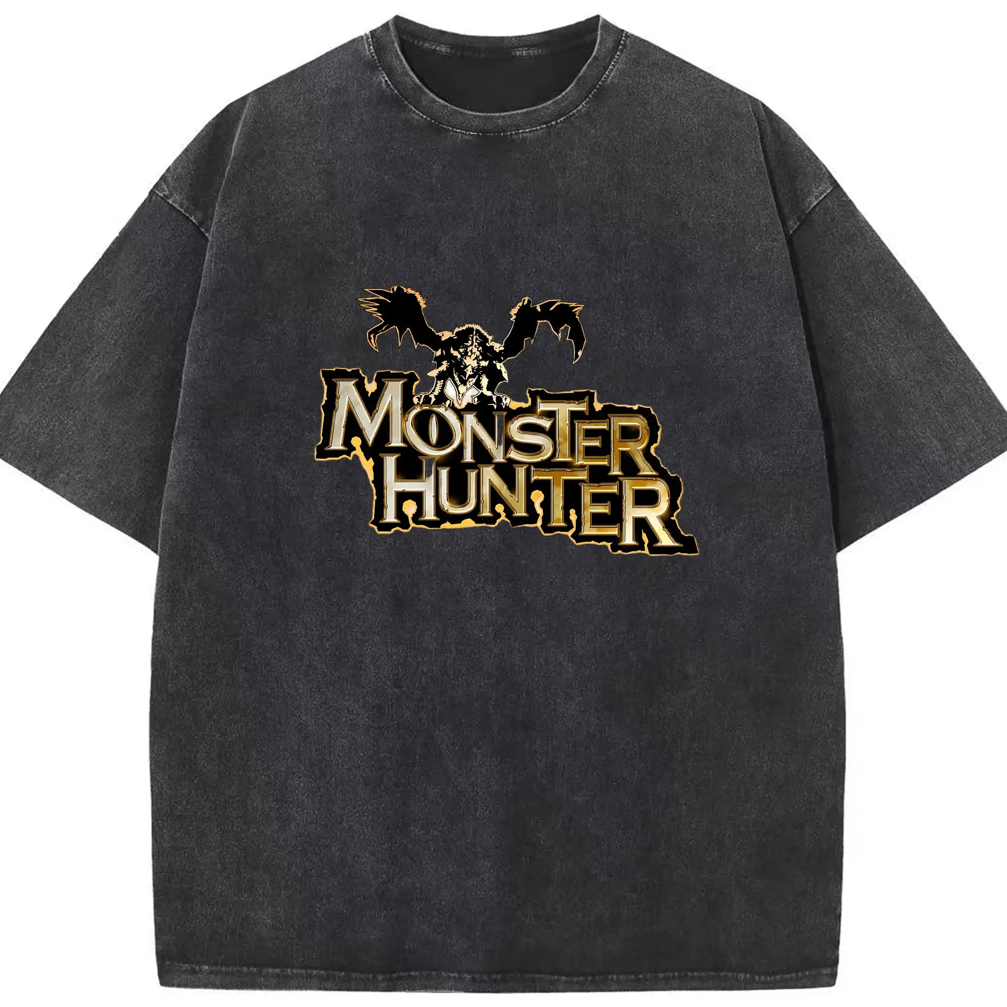 モンハン モンハン シンプルロゴ - 綿100％ ヴィンテージ風 半袖Tシャツ ・ フロントプリント ・ 柔らか肌触り ・ 通気性 快適 ・ スポーツ カジュアル 外出用