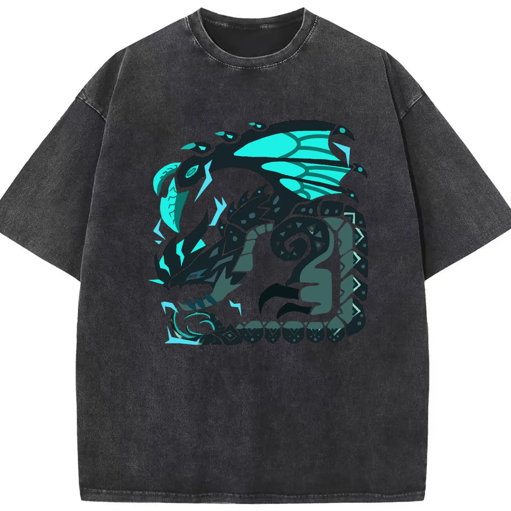 モンハン ラギアクルス - 綿100％ ヴィンテージ風 半袖Tシャツ ・ フロントプリント ・ 柔らか肌触り ・ 通気性 快適 ・ スポーツ カジュアル 外出用