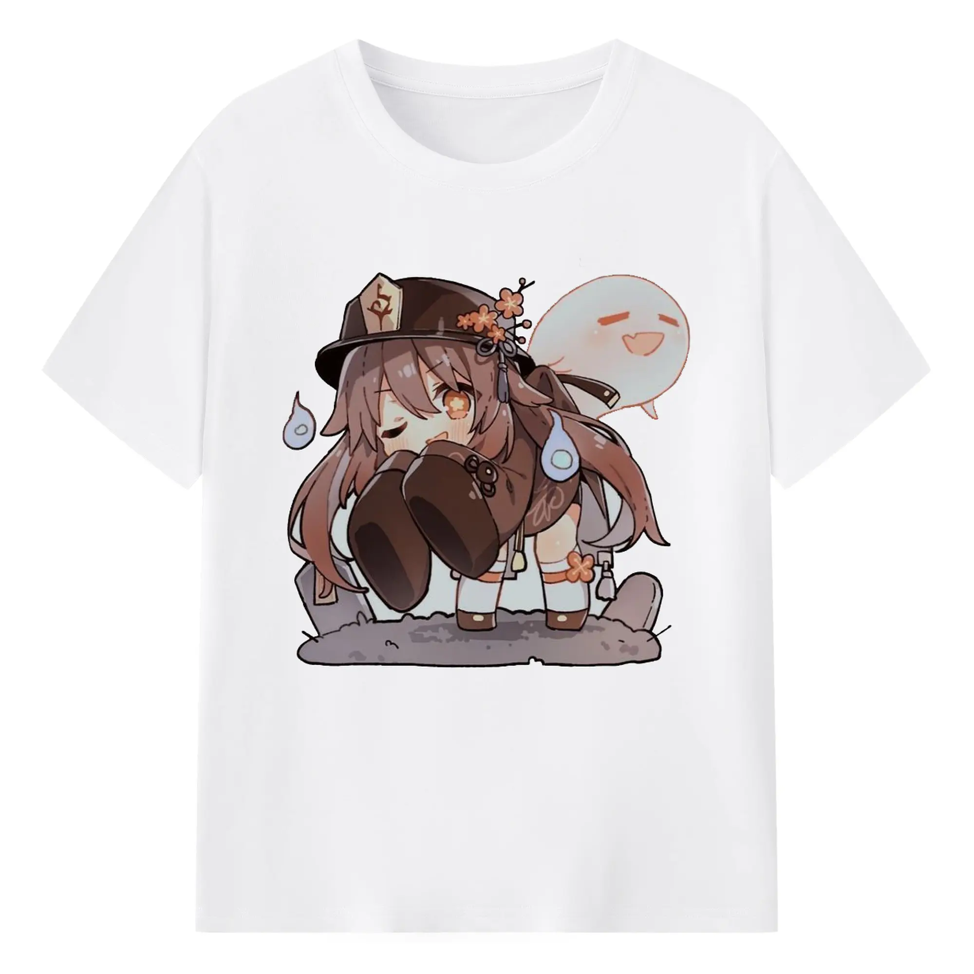 Genshin リーユエ リーユエ フータオ の幽霊 - 綿100％ 半袖Tシャツ ・ フロントプリント ・ 快適 通気性 ・ 日常使い 散歩 スポーツ用