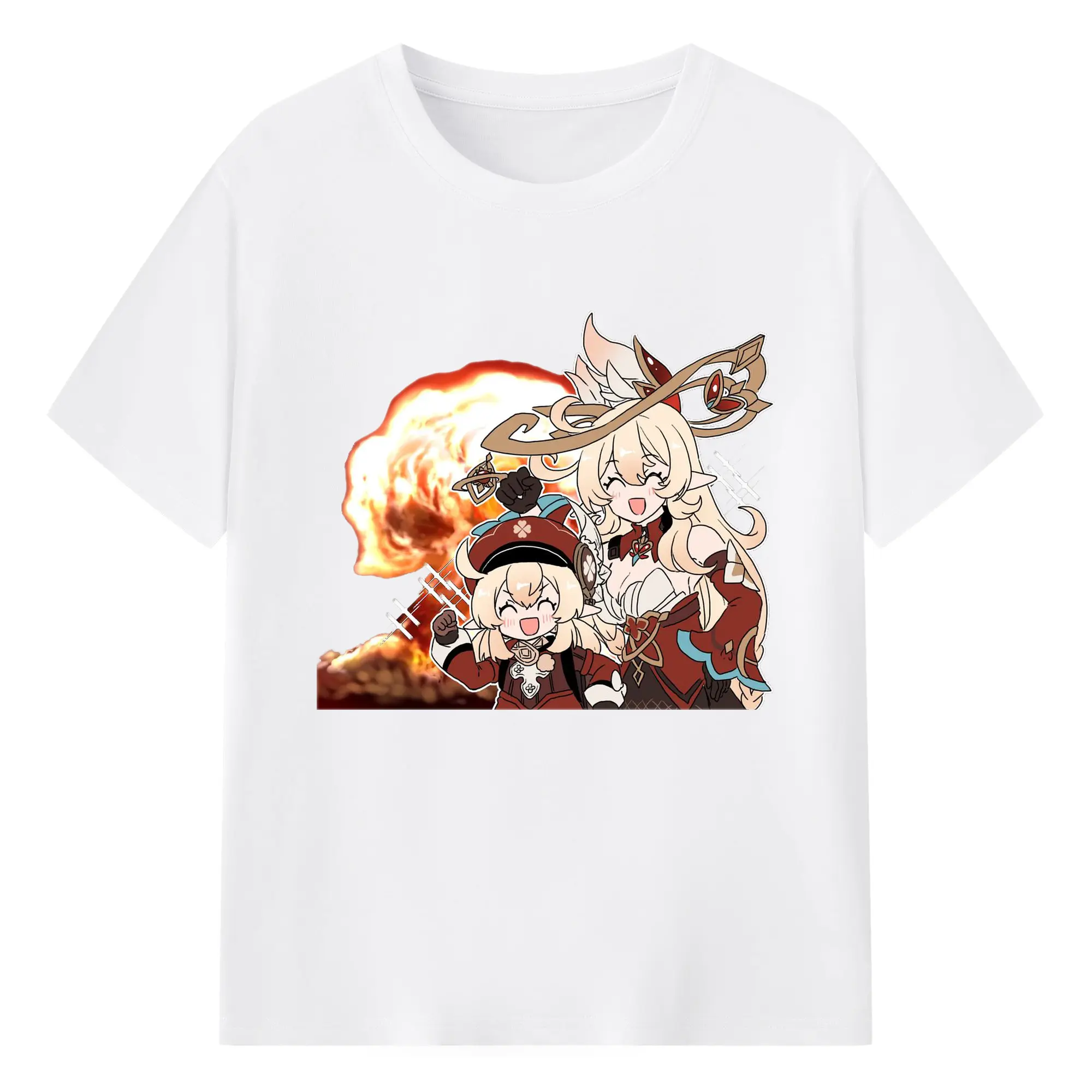 Genshin ナド・クライ クレーちゃん - 綿100％ 半袖Tシャツ ・ フロントプリント ・ 快適 通気性 ・ 日常使い 散歩 スポーツ用
