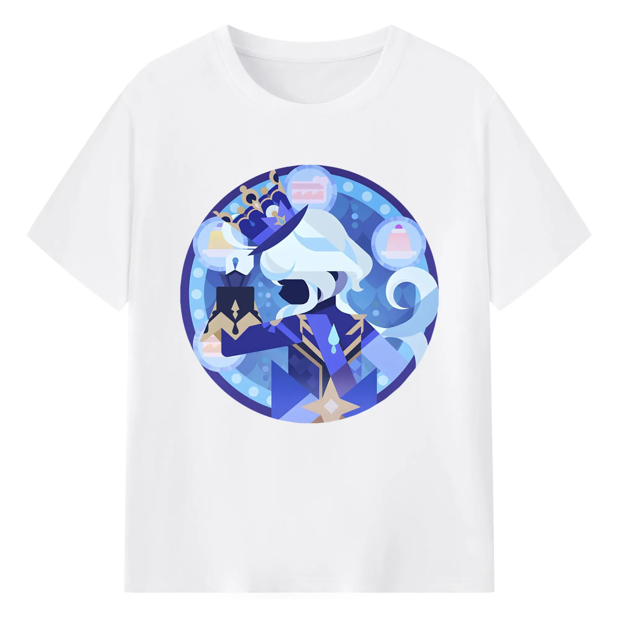 Genshin フォンテーヌ 水神すいじんフォカロルス フリーナ - 綿100％ 半袖Tシャツ ・ フロントプリント ・ 快適 通気性 ・ 日常使い 散歩 スポーツ用