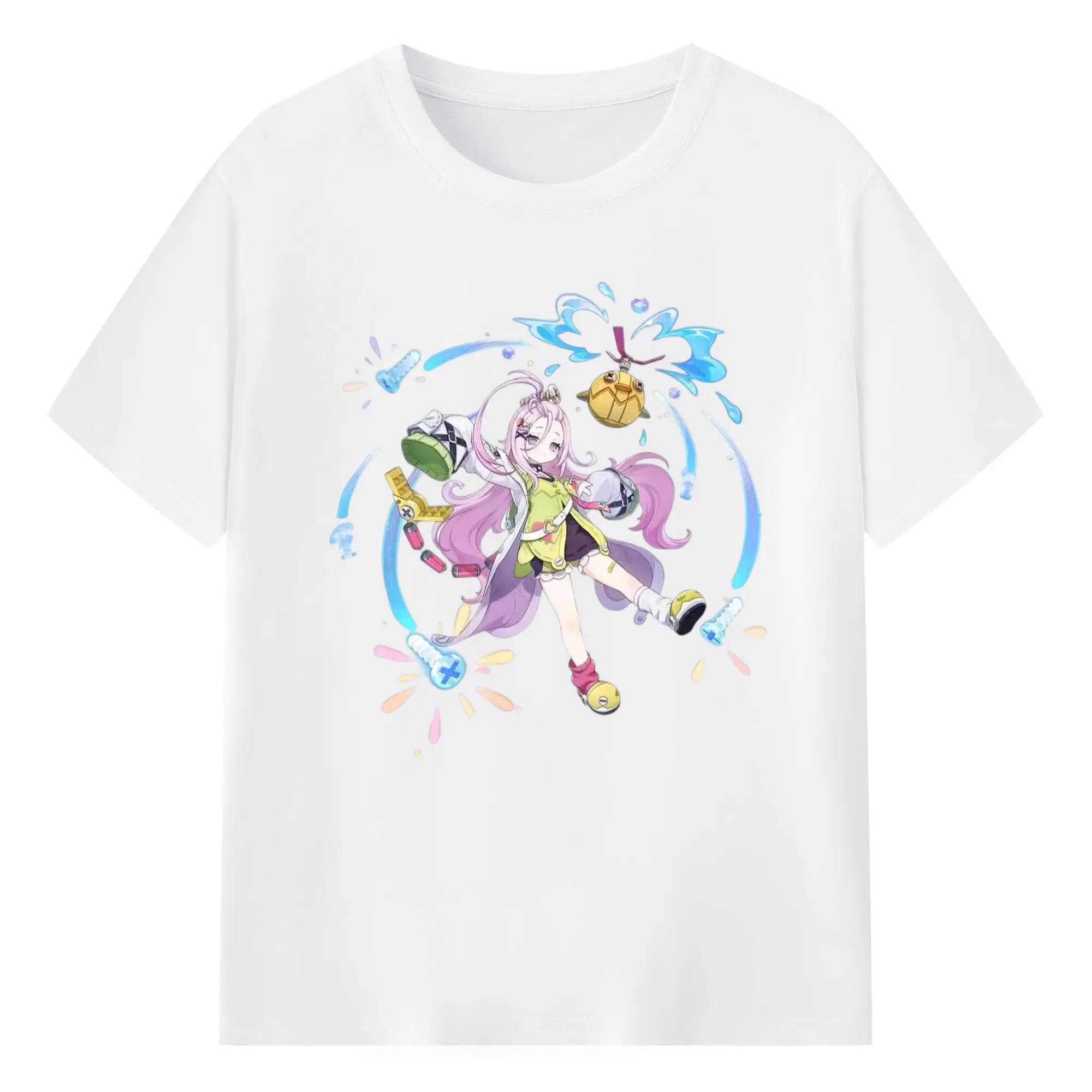 Genshin ナド・クライ - 綿100％ 半袖Tシャツ ・ フロントプリント ・ 快適 通気性 ・ 日常使い 散歩 スポーツ用