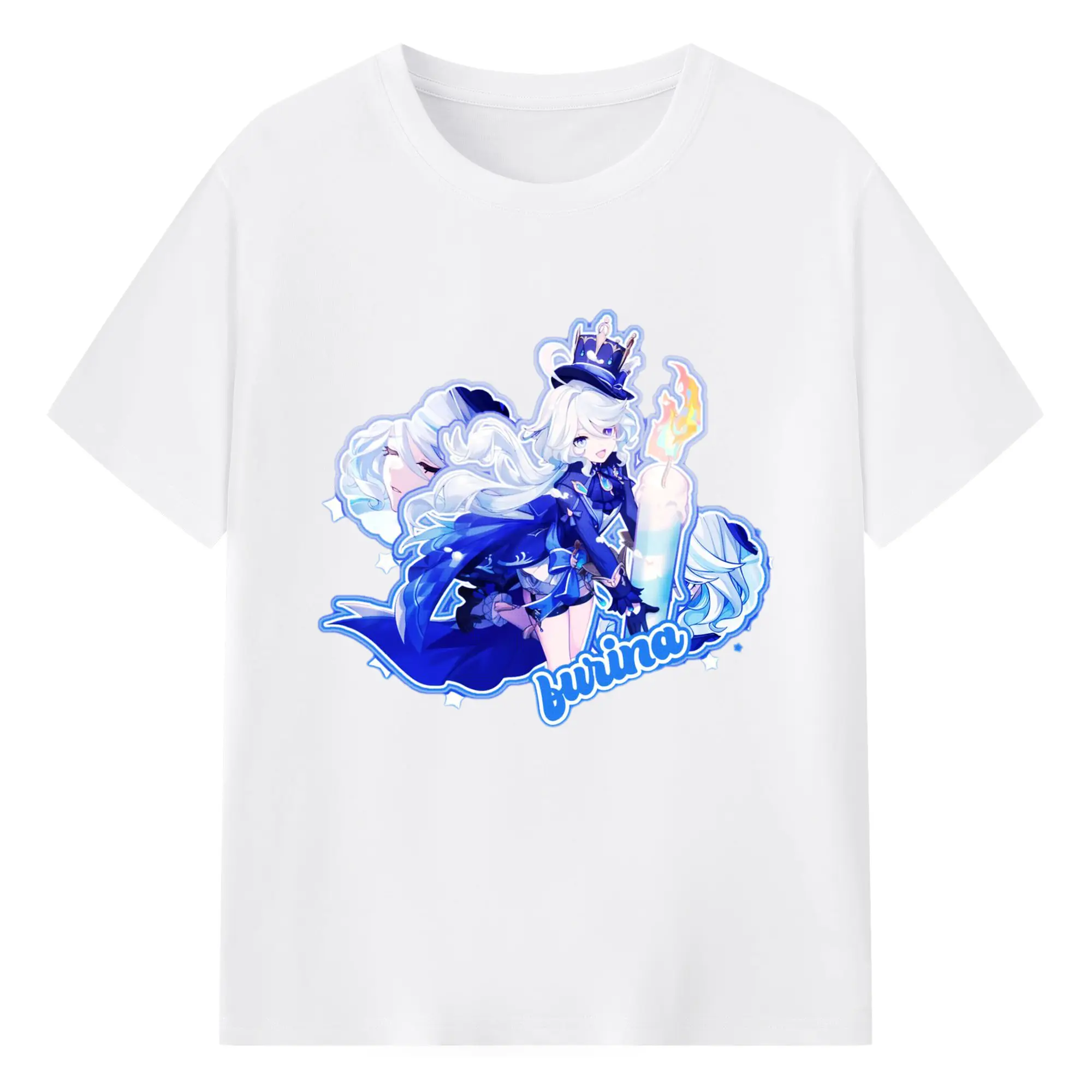 Genshin フォンテーヌ 水神すいじんフォカロルス フリーナ - 綿100％ 半袖Tシャツ ・ フロントプリント ・ 快適 通気性 ・ 日常使い 散歩 スポーツ用