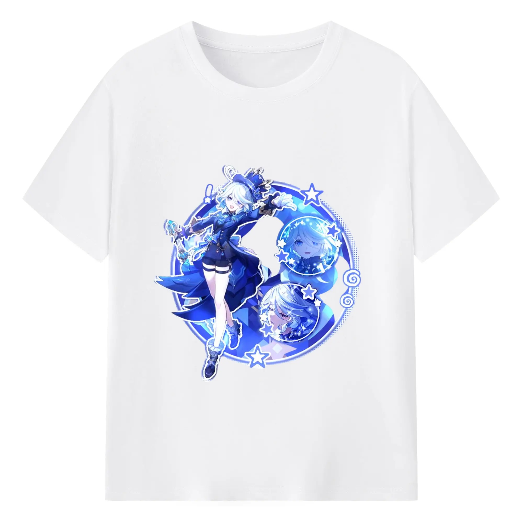 Genshin フォンテーヌ 水神すいじんフォカロルス フリーナ - 綿100％ 半袖Tシャツ ・ フロントプリント ・ 快適 通気性 ・ 日常使い 散歩 スポーツ用