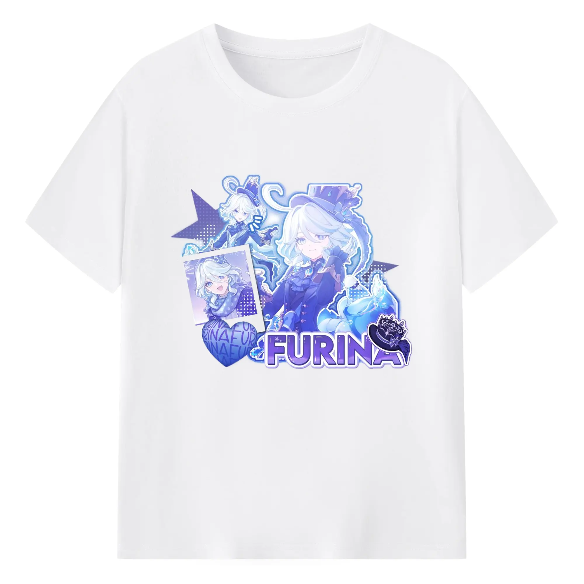 Genshin フォンテーヌ 水神すいじんフォカロルス フリーナ - 綿100％ 半袖Tシャツ ・ フロントプリント ・ 快適 通気性 ・ 日常使い 散歩 スポーツ用