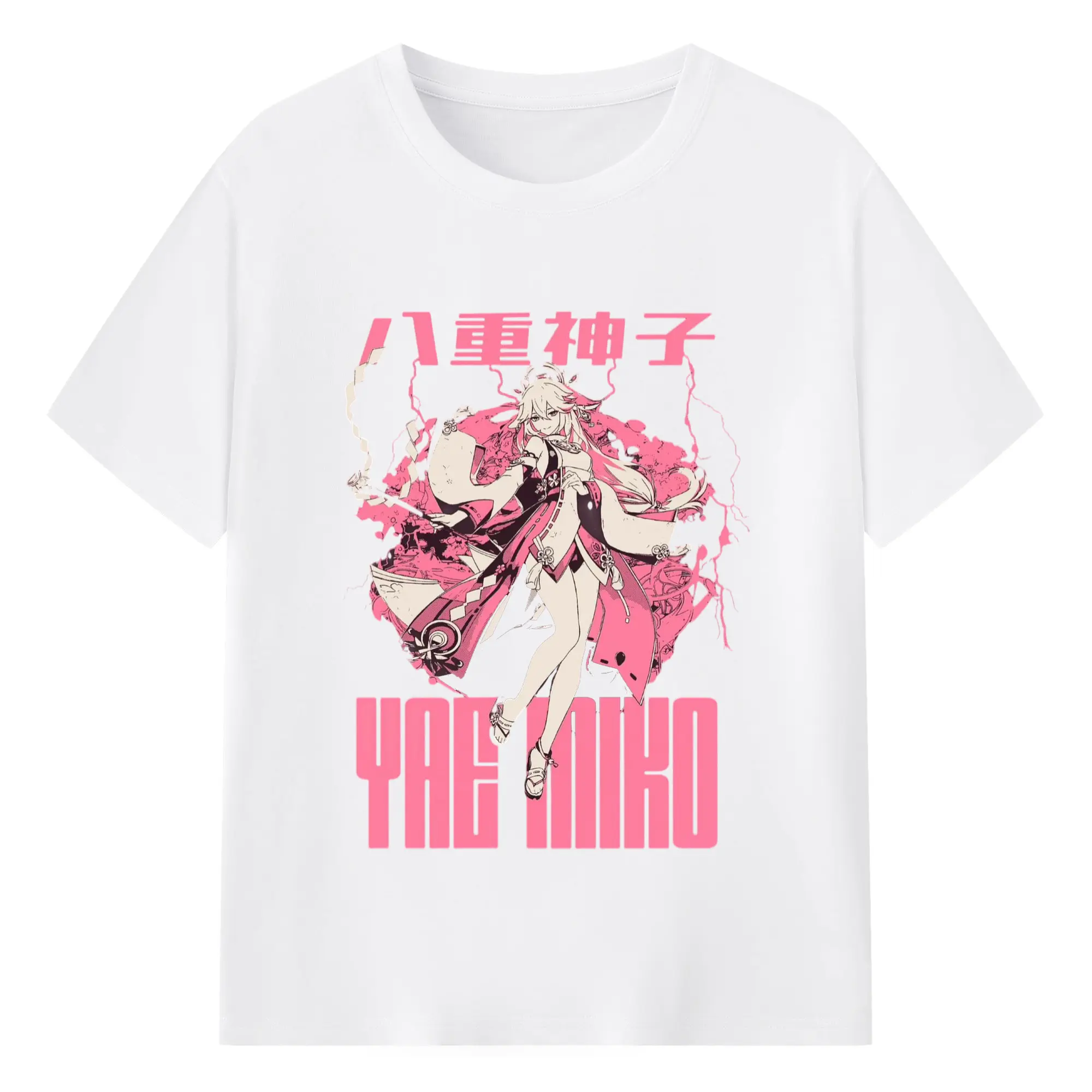 Genshin イナズマ - 綿100％ 半袖Tシャツ ・ フロントプリント ・ 快適 通気性 ・ 日常使い 散歩 スポーツ用