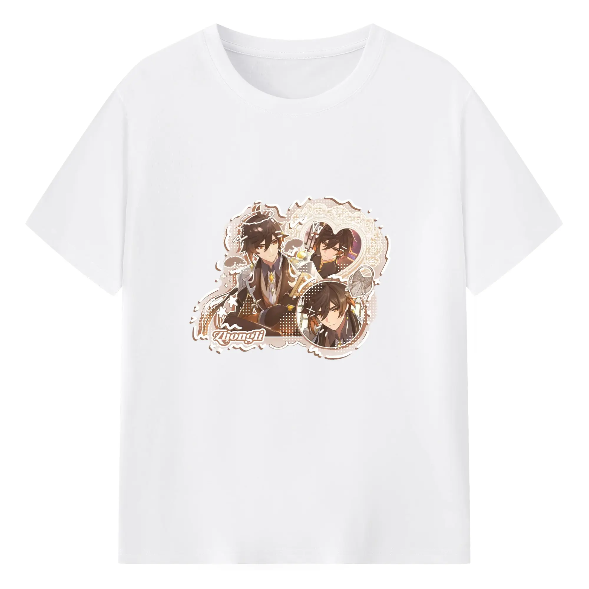 Genshin リーユエ 岩神がんしんモラクス 鍾離 - 綿100％ 半袖Tシャツ ・ フロントプリント ・ 快適 通気性 ・ 日常使い 散歩 スポーツ用