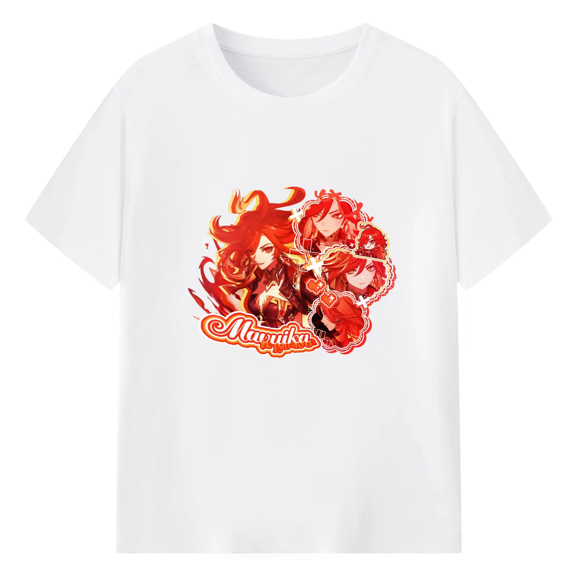 Genshin ナタ炎神えんしん マーヴィカ - 綿100％ 半袖Tシャツ ・ フロントプリント ・ 快適 通気性 ・ 日常使い 散歩 スポーツ用