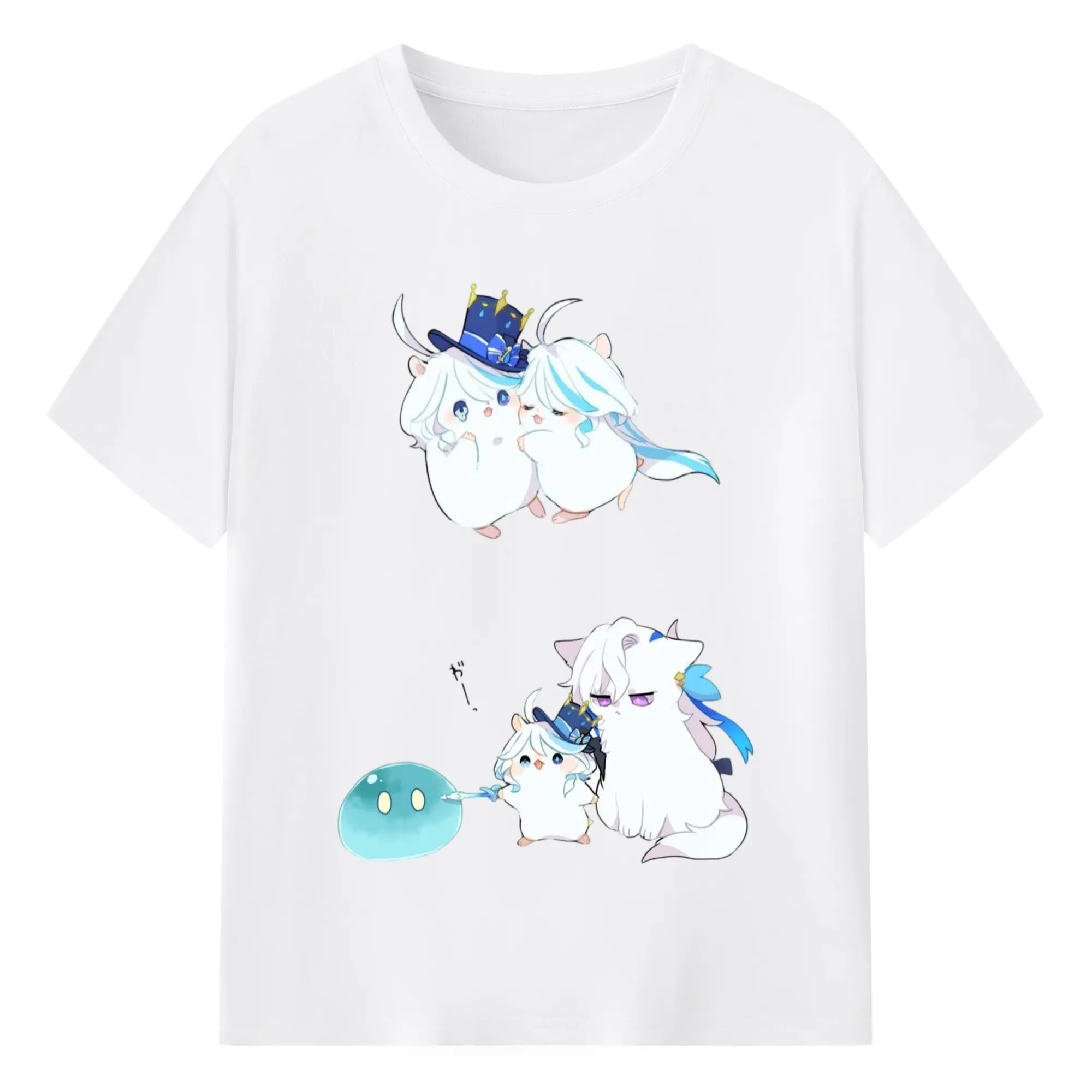 Genshin フォンテーヌ 水神すいじんフォカロルス フリーナ ヌヴィレット - 綿100％ 半袖Tシャツ ・ フロントプリント ・ 快適 通気性 ・ 日常使い 散歩 スポーツ用