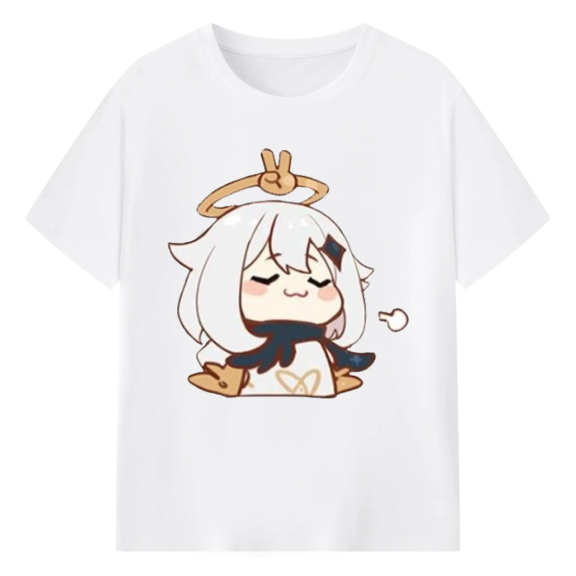 Genshin パイモン - 綿100％ 半袖Tシャツ ・ フロントプリント ・ 快適 通気性 ・ 日常使い 散歩 スポーツ用