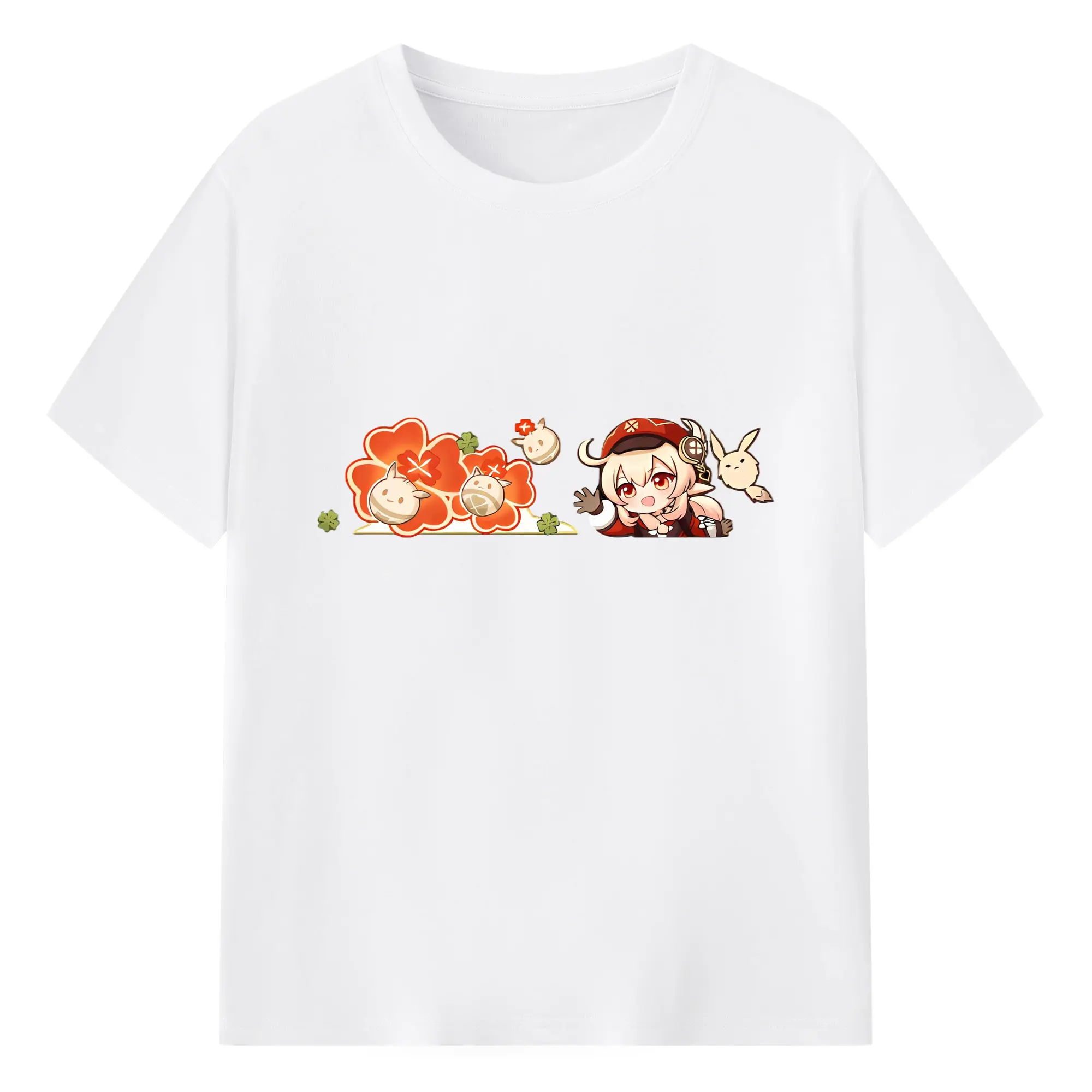 Genshin モンド クレーちゃん - 綿100％ 半袖Tシャツ ・ フロントプリント ・ 快適 通気性 ・ 日常使い 散歩 スポーツ用