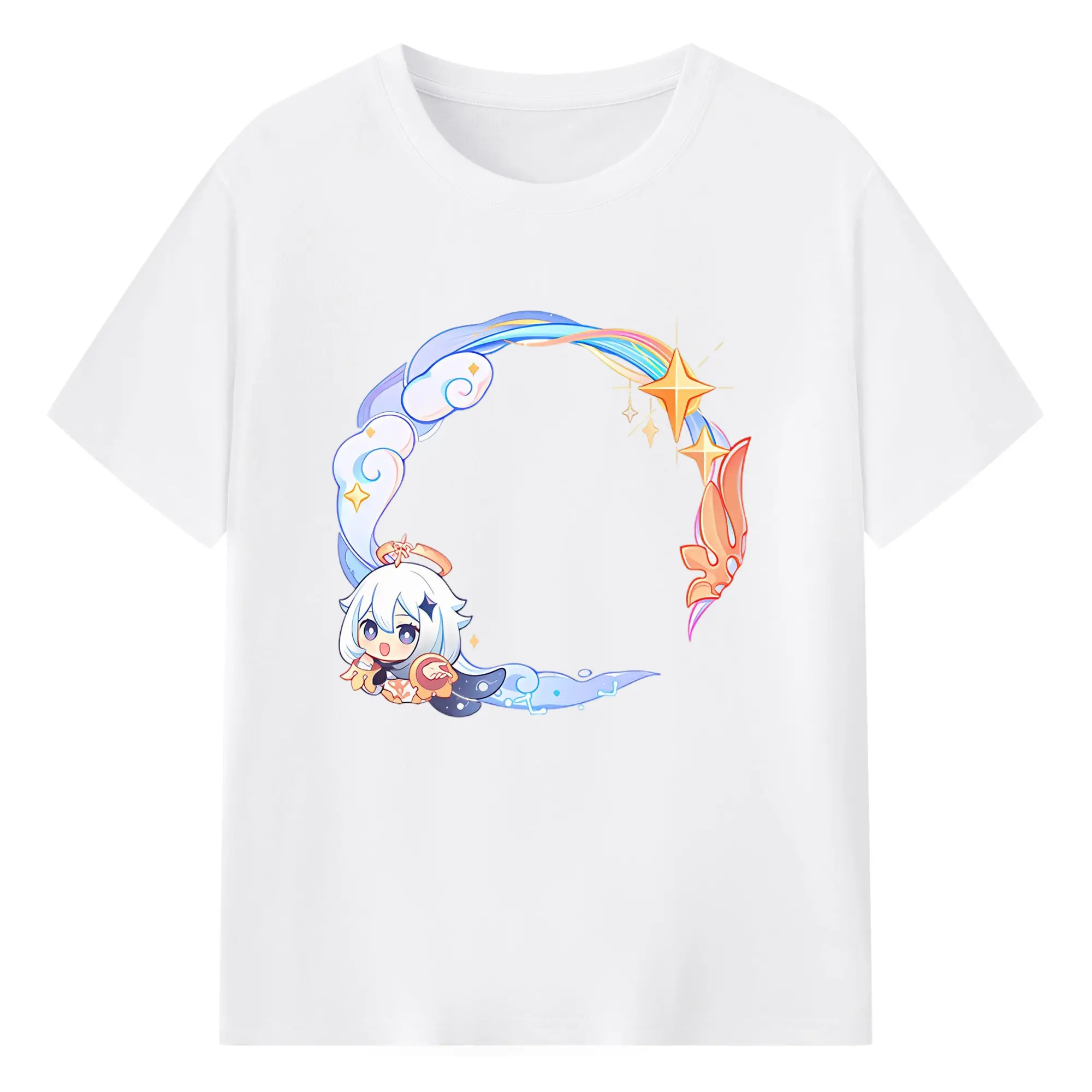 Genshin パイモン - 綿100％ 半袖Tシャツ ・ フロントプリント ・ 快適 通気性 ・ 日常使い 散歩 スポーツ用