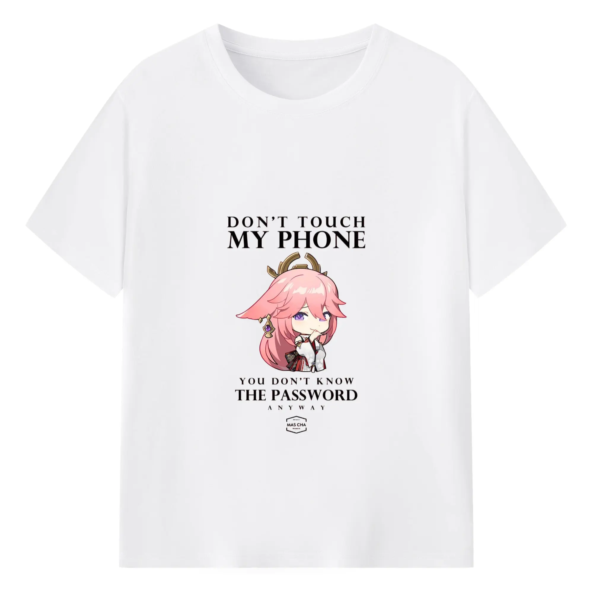 Genshin 稲妻 八重神子 - 綿100％ 半袖Tシャツ ・ フロントプリント ・ 快適 通気性 ・ 日常使い 散歩 スポーツ用