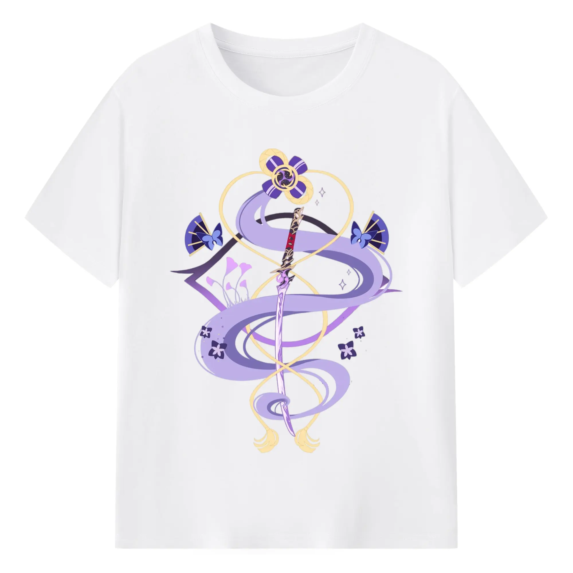 Genshin 稲妻 雷神らいじん ライデンショウグン - 綿100％ 半袖Tシャツ ・ フロントプリント ・ 快適 通気性 ・ 日常使い 散歩 スポーツ用