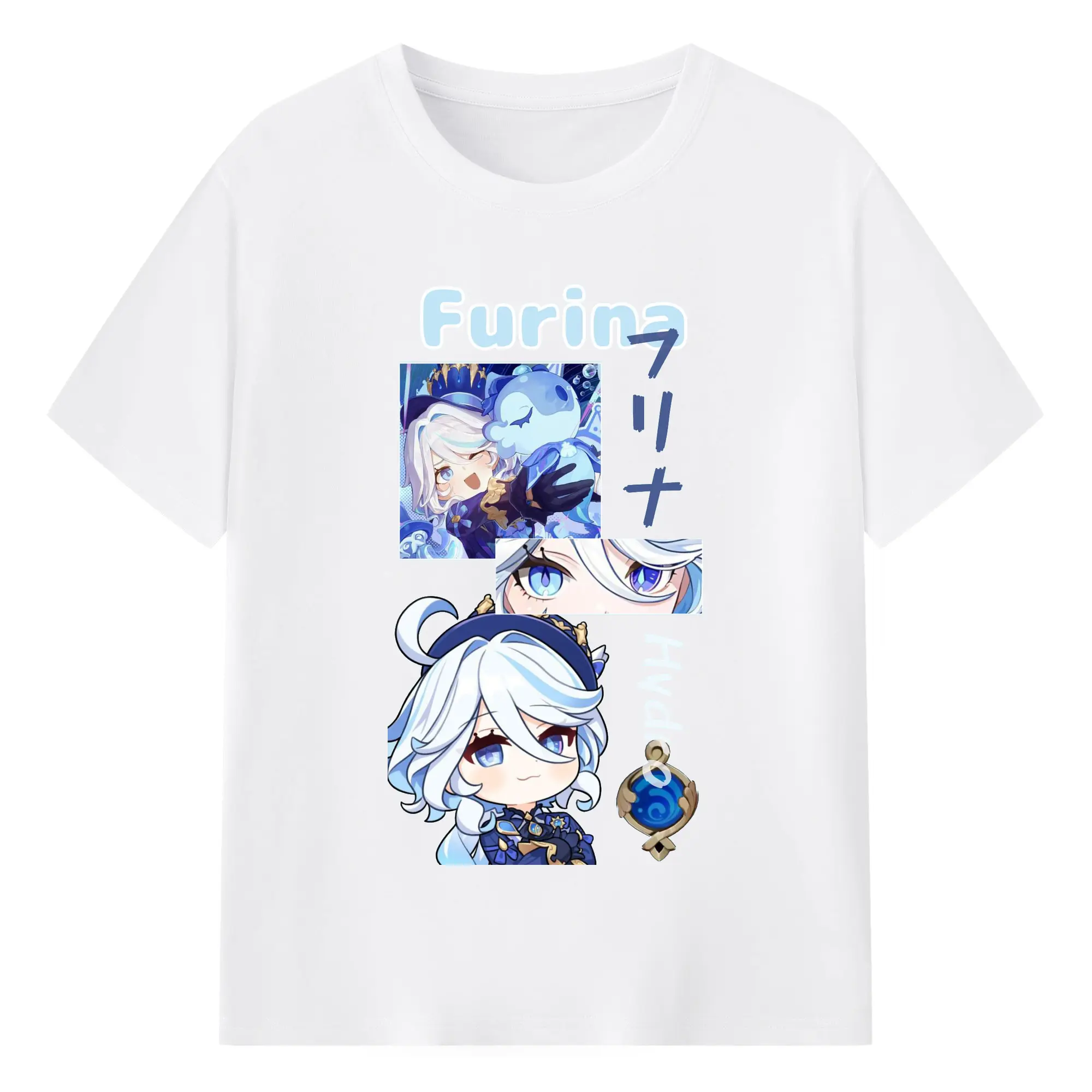 Genshin フォンテーヌ 水神すいじんフォカロルス フリーナ - 綿100％ 半袖Tシャツ ・ フロントプリント ・ 快適 通気性 ・ 日常使い 散歩 スポーツ用