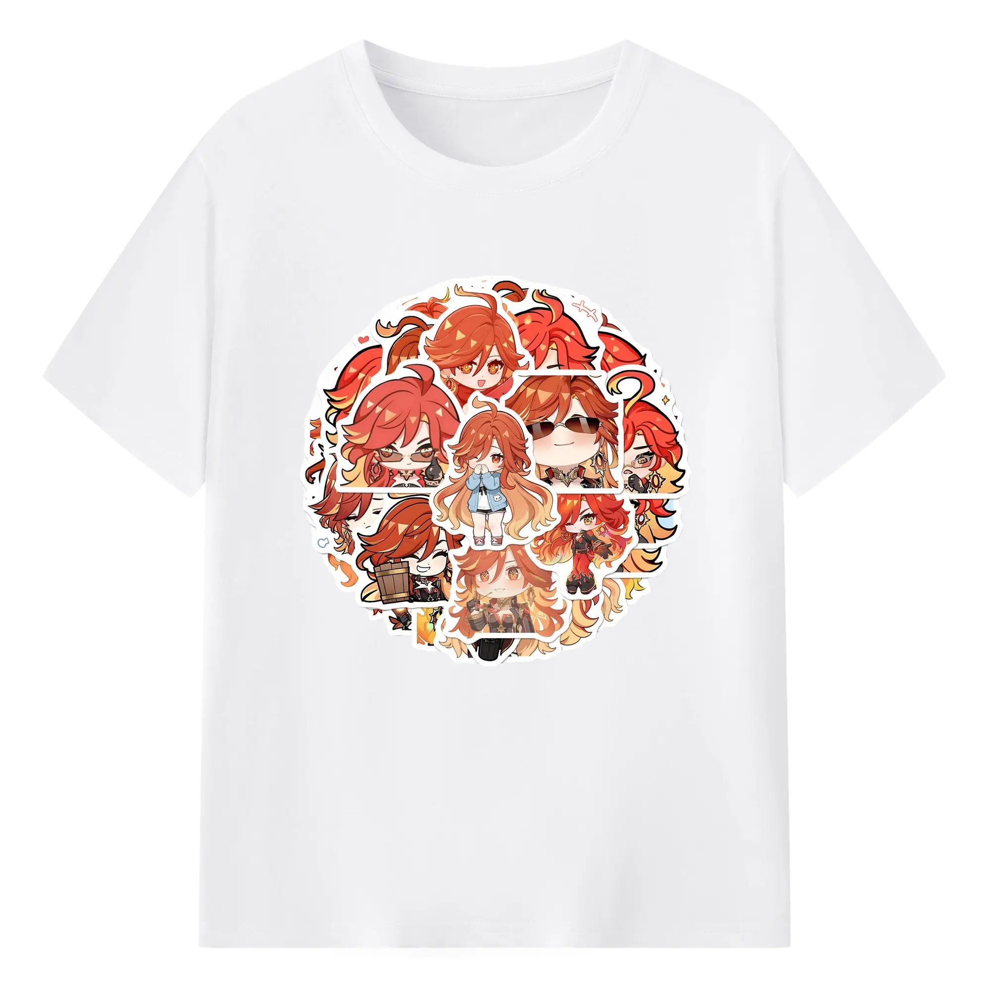 Genshin 炎神えんしん マーヴィカ - 綿100％ 半袖Tシャツ ・ フロントプリント ・ 快適 通気性 ・ 日常使い 散歩 スポーツ用