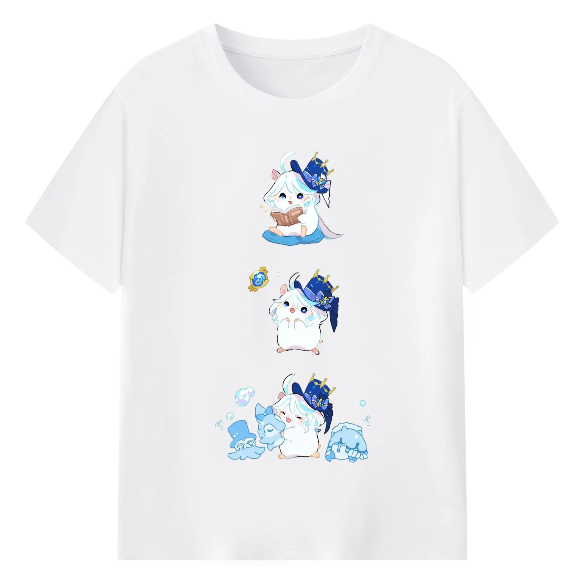 Genshin フォンテーヌ 水神すいじんフォカロルス フリーナ - 綿100％ 半袖Tシャツ ・ フロントプリント ・ 快適 通気性 ・ 日常使い 散歩 スポーツ用