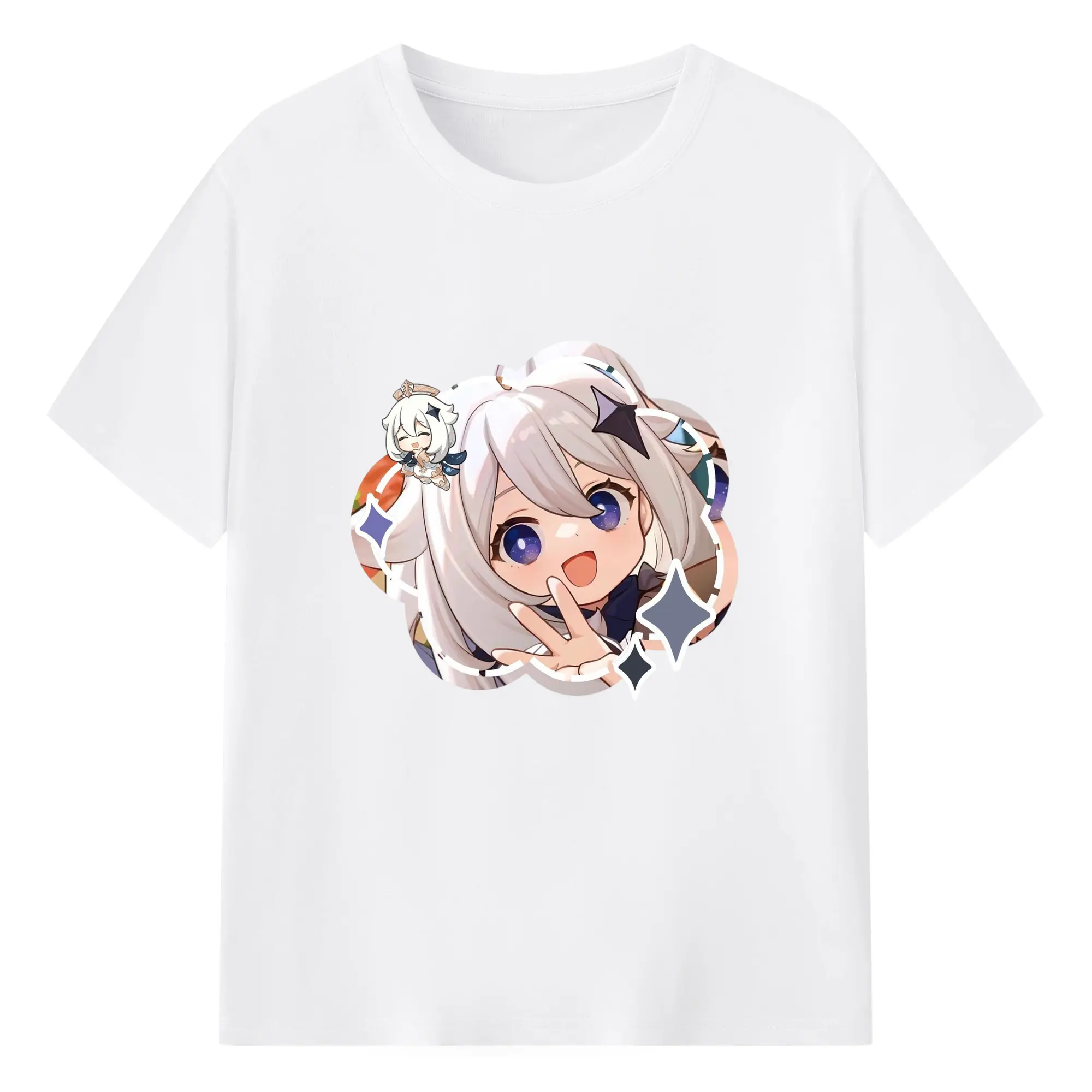 Genshin パイモン - 綿100％ 半袖Tシャツ ・ フロントプリント ・ 快適 通気性 ・ 日常使い 散歩 スポーツ用