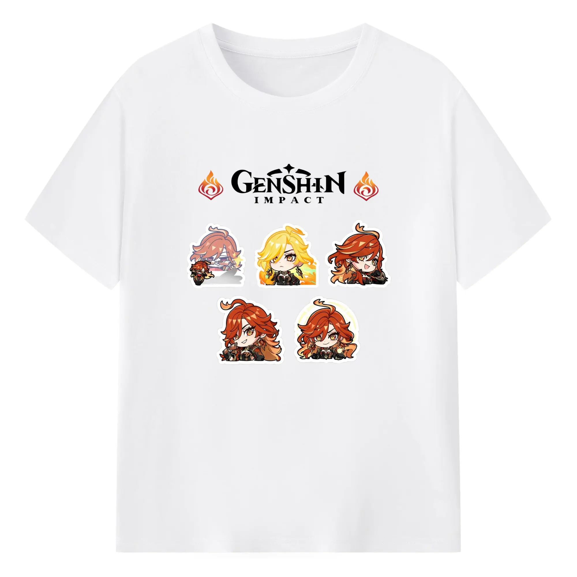 Genshin ナタ 炎神えんしん マーヴィカ - 綿100％ 半袖Tシャツ ・ フロントプリント ・ 快適 通気性 ・ 日常使い 散歩 スポーツ用