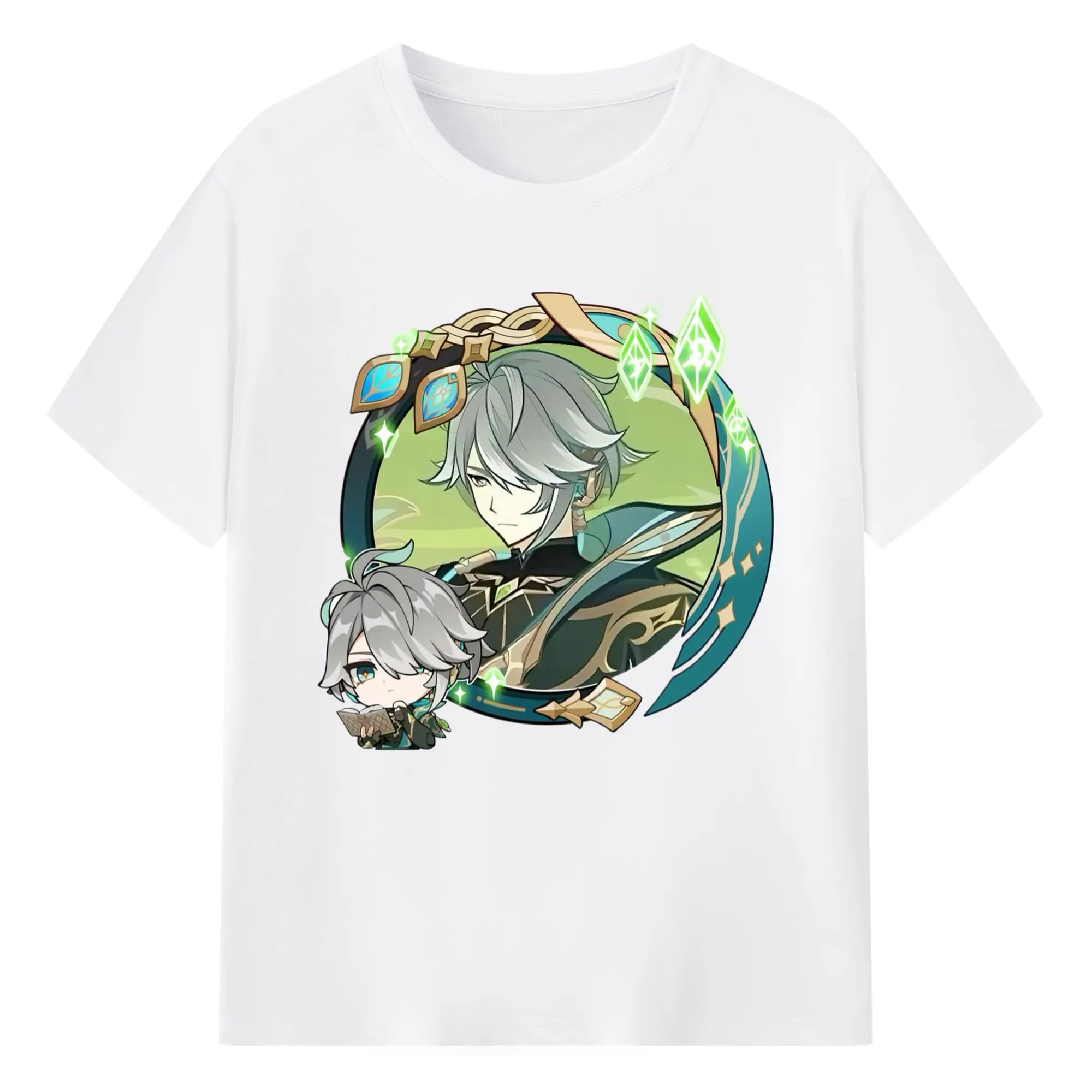 Genshin スメール アルハイゼン - 綿100％ 半袖Tシャツ ・ フロントプリント ・ 快適 通気性 ・ 日常使い 散歩 スポーツ用