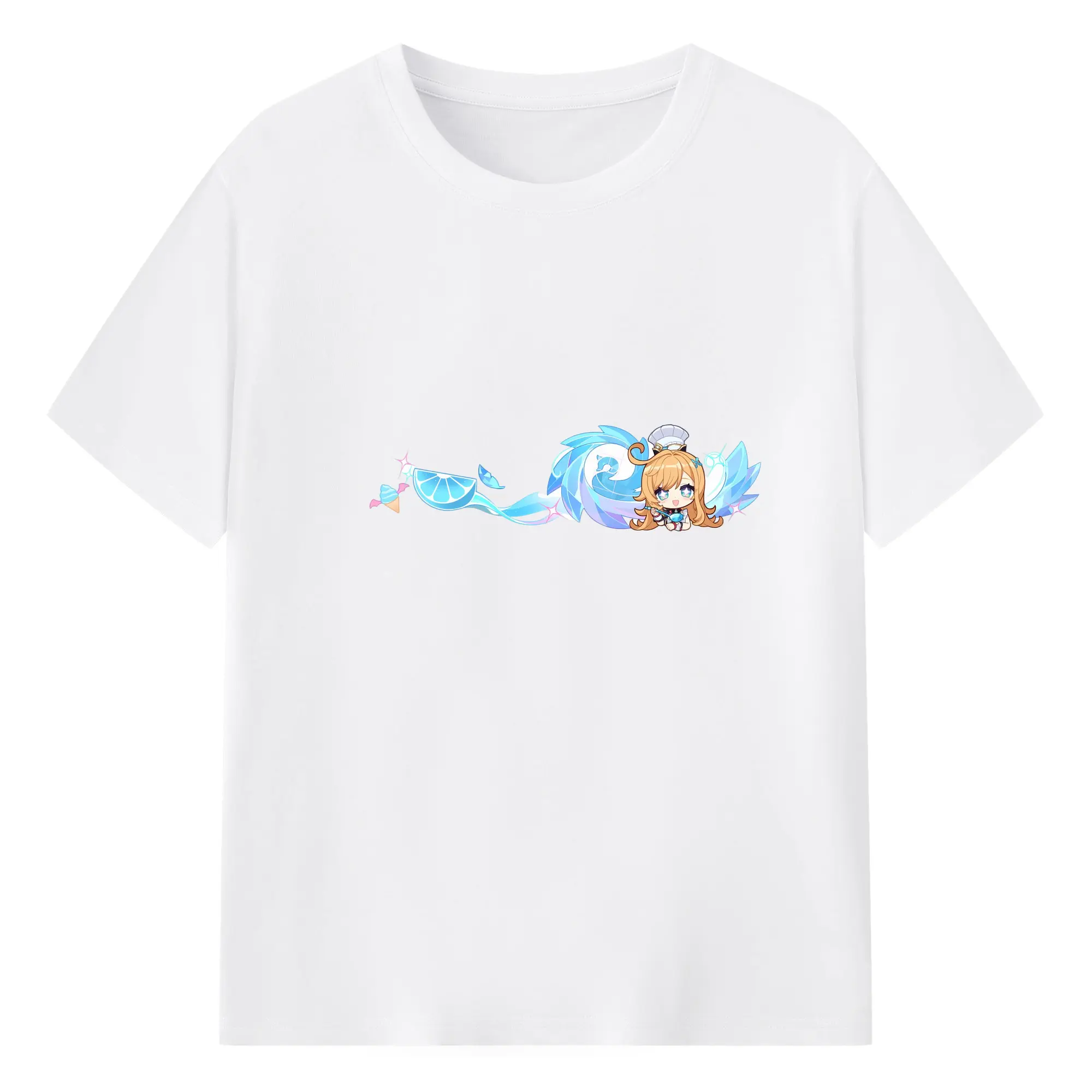 Genshin フォンテーヌ エスコフィエ - 綿100％ 半袖Tシャツ ・ フロントプリント ・ 快適 通気性 ・ 日常使い 散歩 スポーツ用