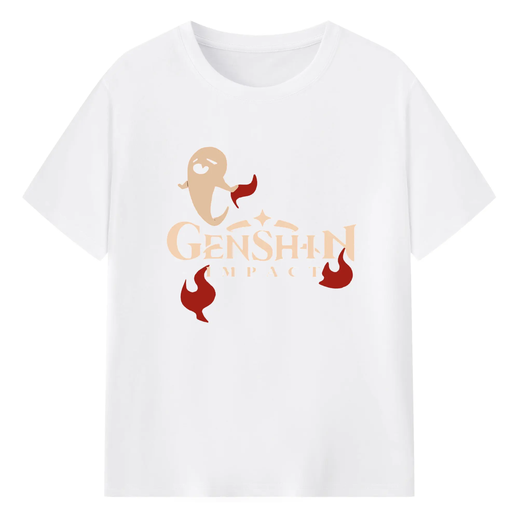 Genshi フータオ シンプル原神ロゴ - 綿100％ 半袖Tシャツ ・ フロントプリント ・ 快適 通気性 ・ 日常使い 散歩 スポーツ用