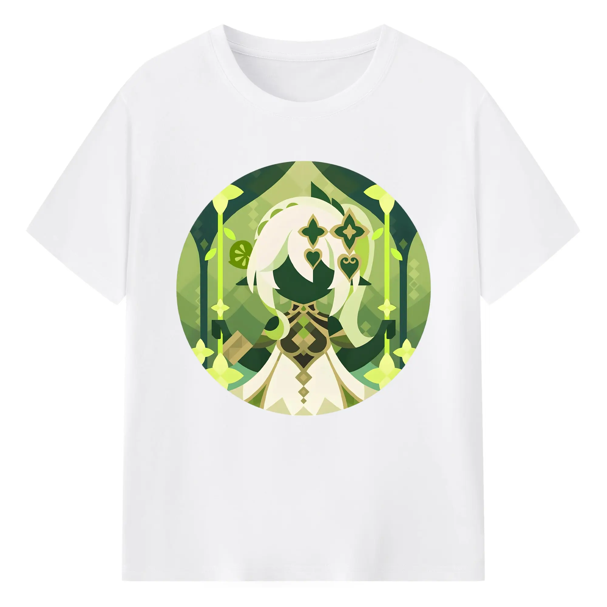 Genshin 草神そうしん ナヒーダ - 綿100％ 半袖Tシャツ ・ フロントプリント ・ 快適 通気性 ・ 日常使い 散歩 スポーツ用