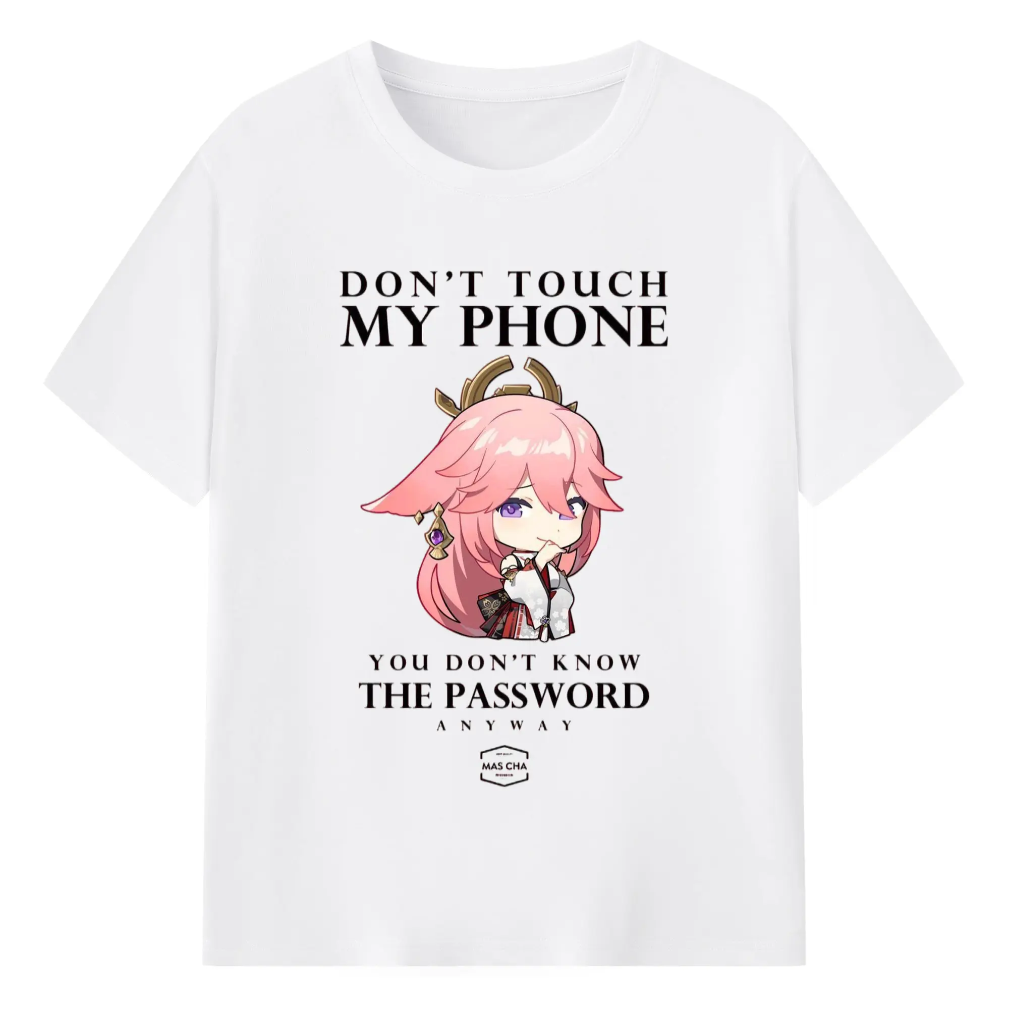 Genshin 稲妻 八重神子 - 綿100％ 半袖Tシャツ ・ フロントプリント ・ 快適 通気性 ・ 日常使い 散歩 スポーツ用