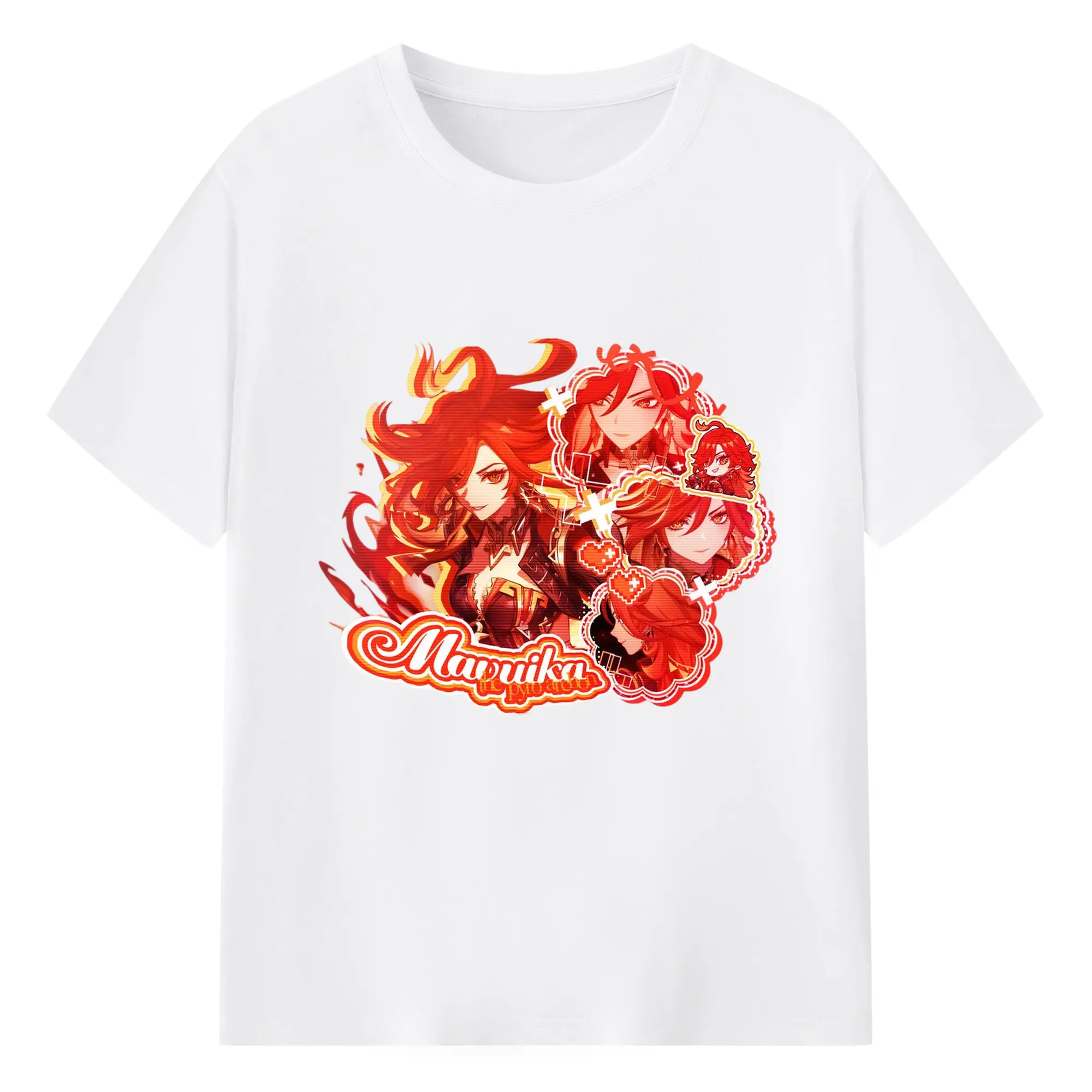 Genshin ナタ炎神えんしん マーヴィカ - 綿100％ 半袖Tシャツ ・ フロントプリント ・ 快適 通気性 ・ 日常使い 散歩 スポーツ用