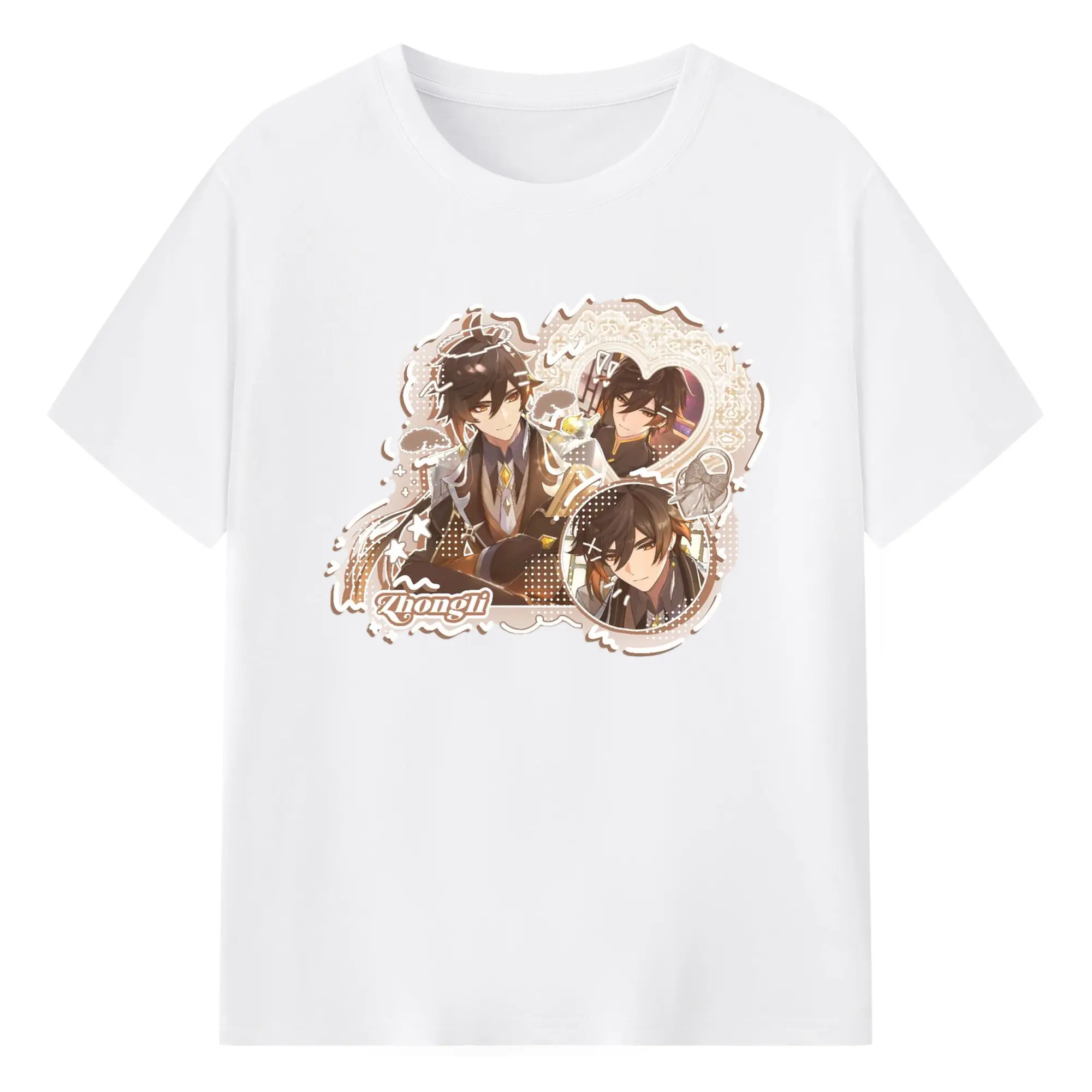 Genshin リーユエ 岩神がんしんモラクス 鍾離 - 綿100％ 半袖Tシャツ ・ フロントプリント ・ 快適 通気性 ・ 日常使い 散歩 スポーツ用