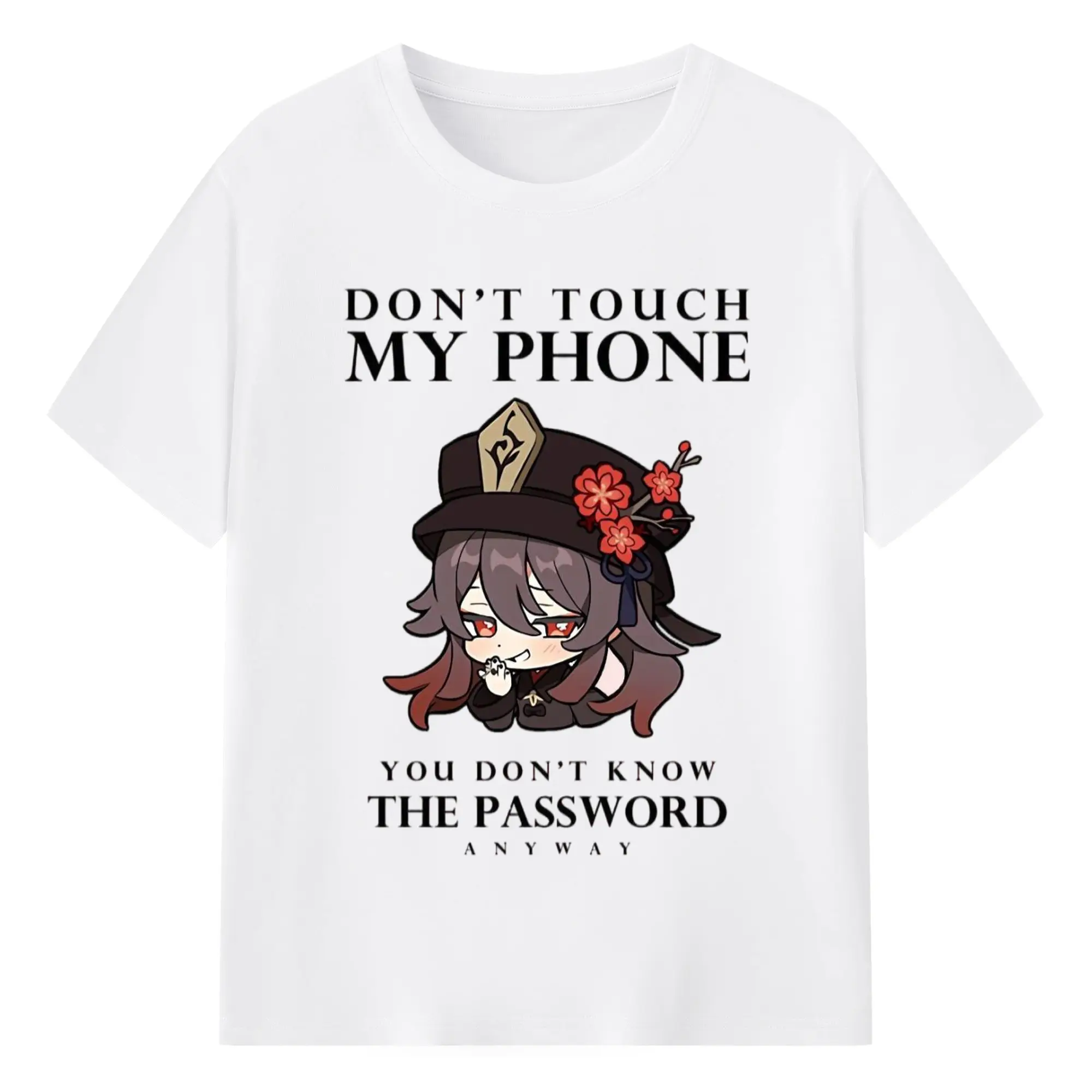 Genshinフータオ dont touch My Phone - 綿100％ 半袖Tシャツ ・ フロントプリント ・ 快適 通気性 ・ 日常使い 散歩 スポーツ用