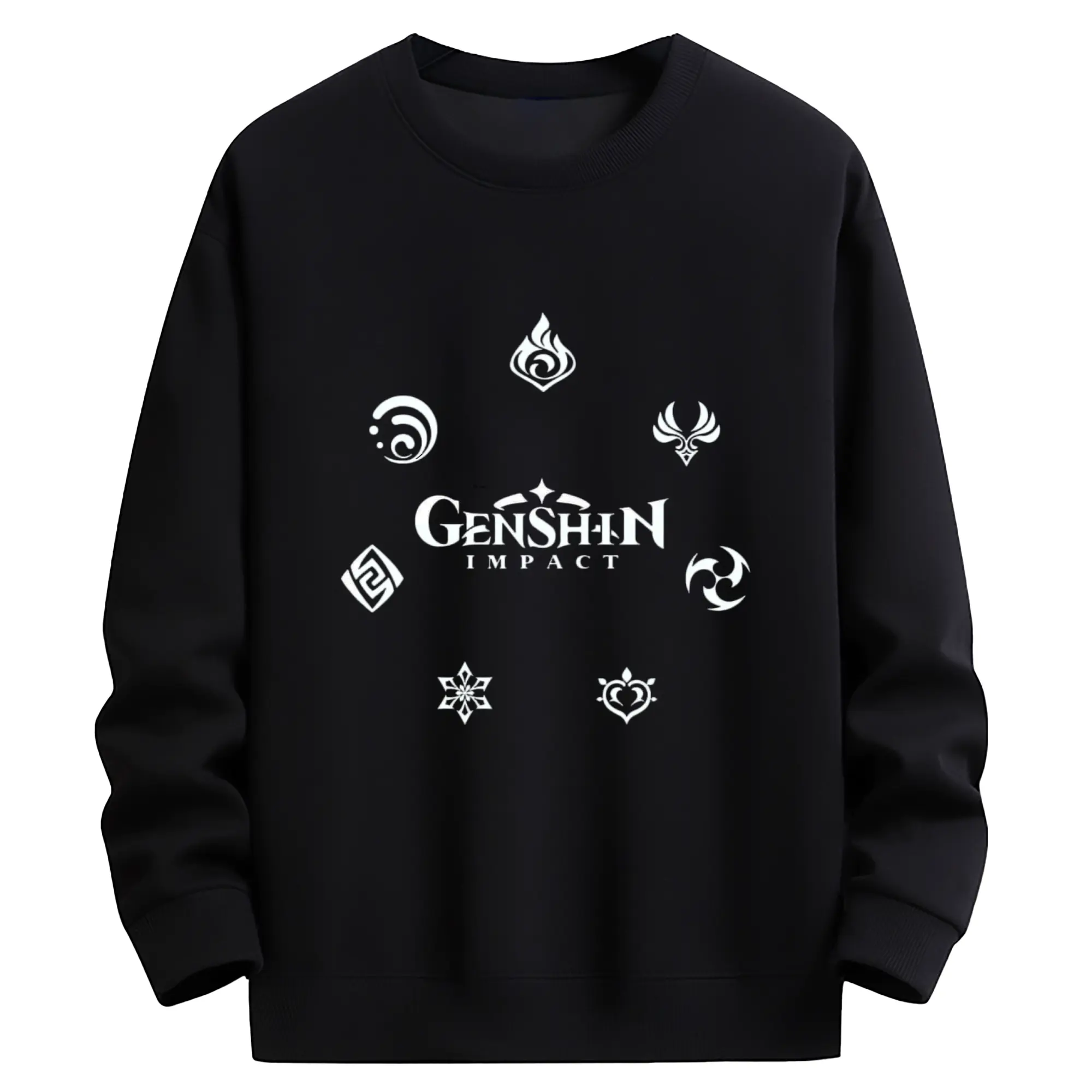 Genshin シンプルロゴ - 高品質 クルーネック スウェット ・ コットン59％ ポリエステル41％ ・ ユニセックス 長袖 トレーナー ・ カジュアル デイリー スポーツ 散歩用