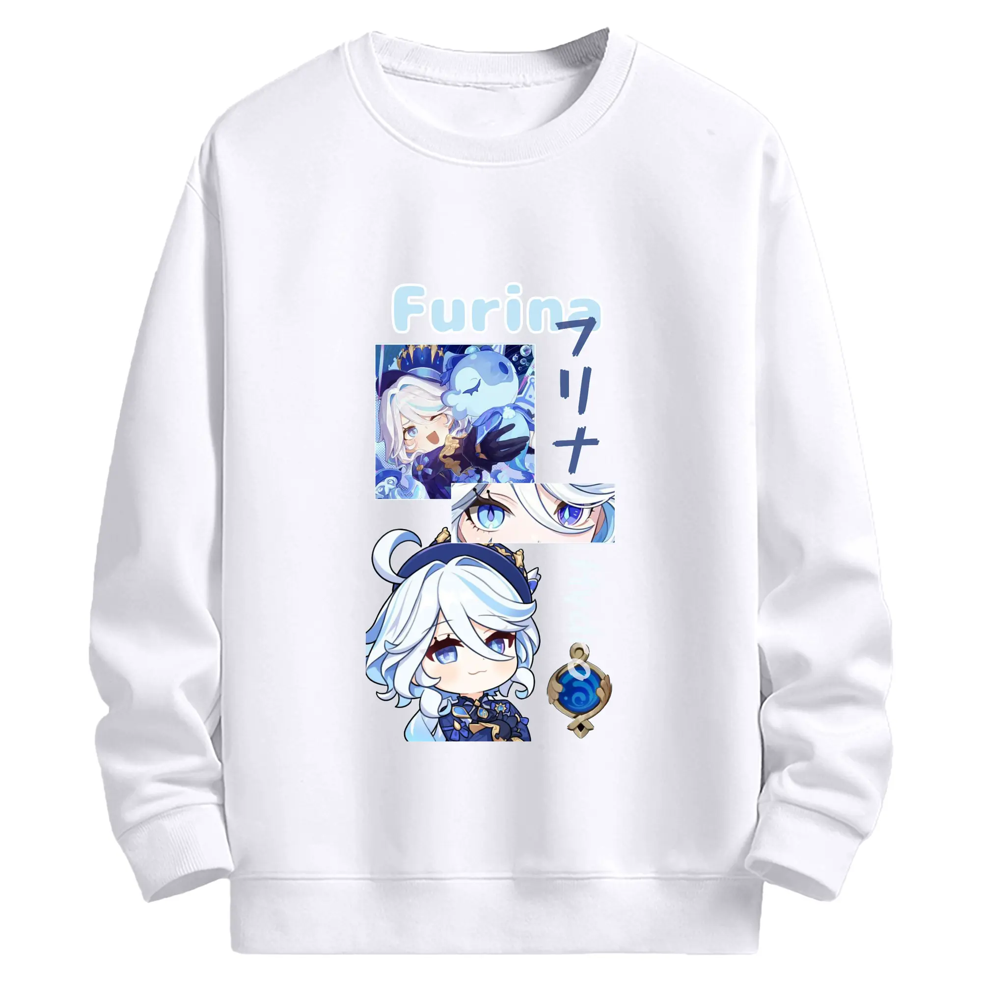 Genshin フォンテーヌ 水神すいじんフォカロルス フリーナ - 高品質 クルーネック スウェット ・ コットン59％ ポリエステル41％ ・ ユニセックス 長袖 トレーナー ・ カジュアル デイリー スポーツ 散歩用