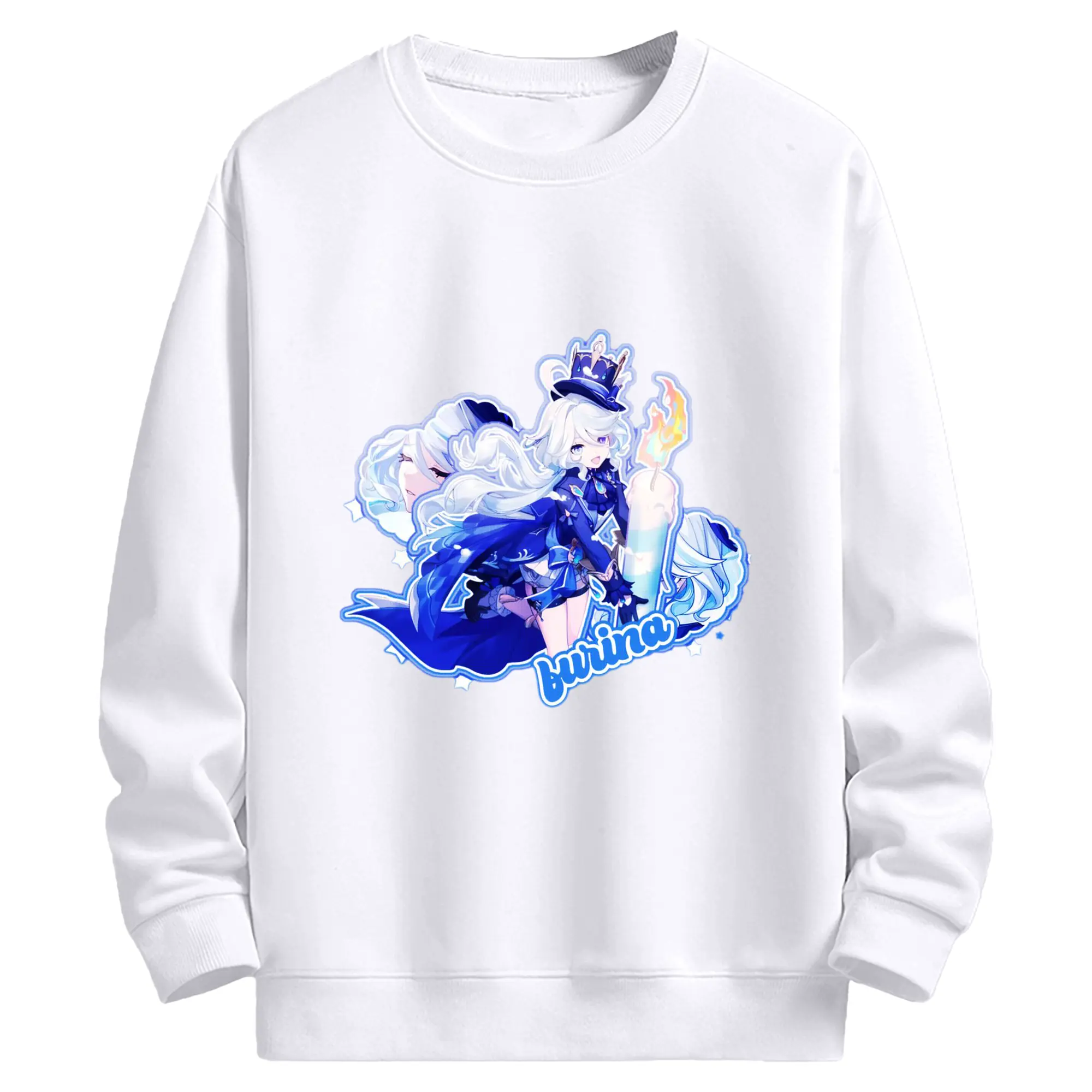 Genshin フォンテーヌ 水神すいじんフォカロルス フリーナ - 高品質 クルーネック スウェット ・ コットン59％ ポリエステル41％ ・ ユニセックス 長袖 トレーナー ・ カジュアル デイリー スポーツ 散歩用
