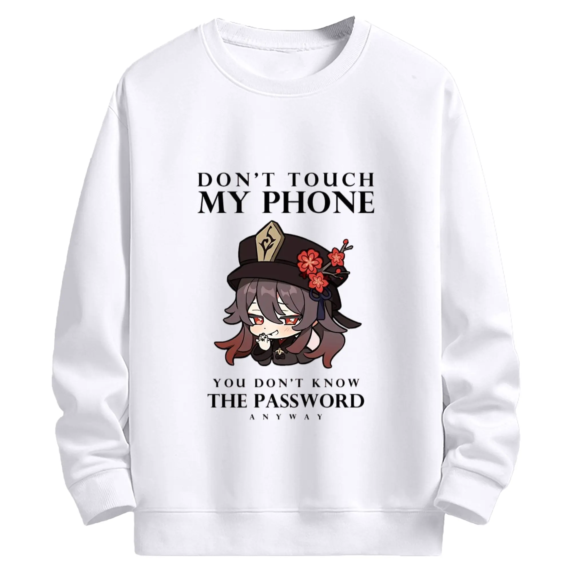 Genshinフータオ dont touch My Phone - 高品質 クルーネック スウェット ・ コットン59％ ポリエステル41％ ・ ユニセックス 長袖 トレーナー ・ カジュアル デイリー スポーツ 散歩用