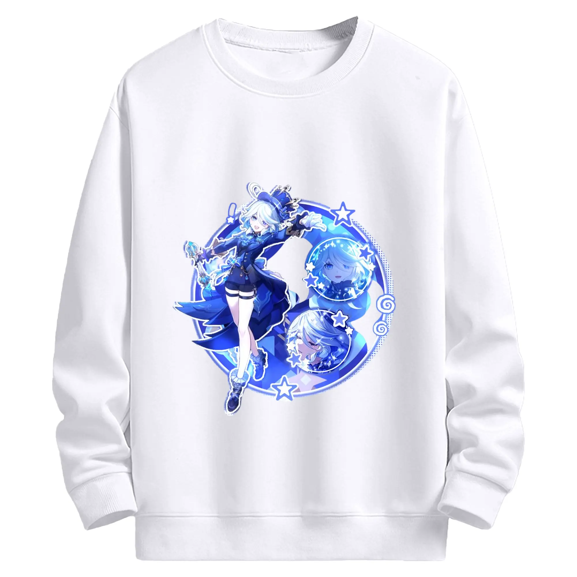 Genshin フォンテーヌ 水神すいじんフォカロルス フリーナ - 高品質 クルーネック スウェット ・ コットン59％ ポリエステル41％ ・ ユニセックス 長袖 トレーナー ・ カジュアル デイリー スポーツ 散歩用