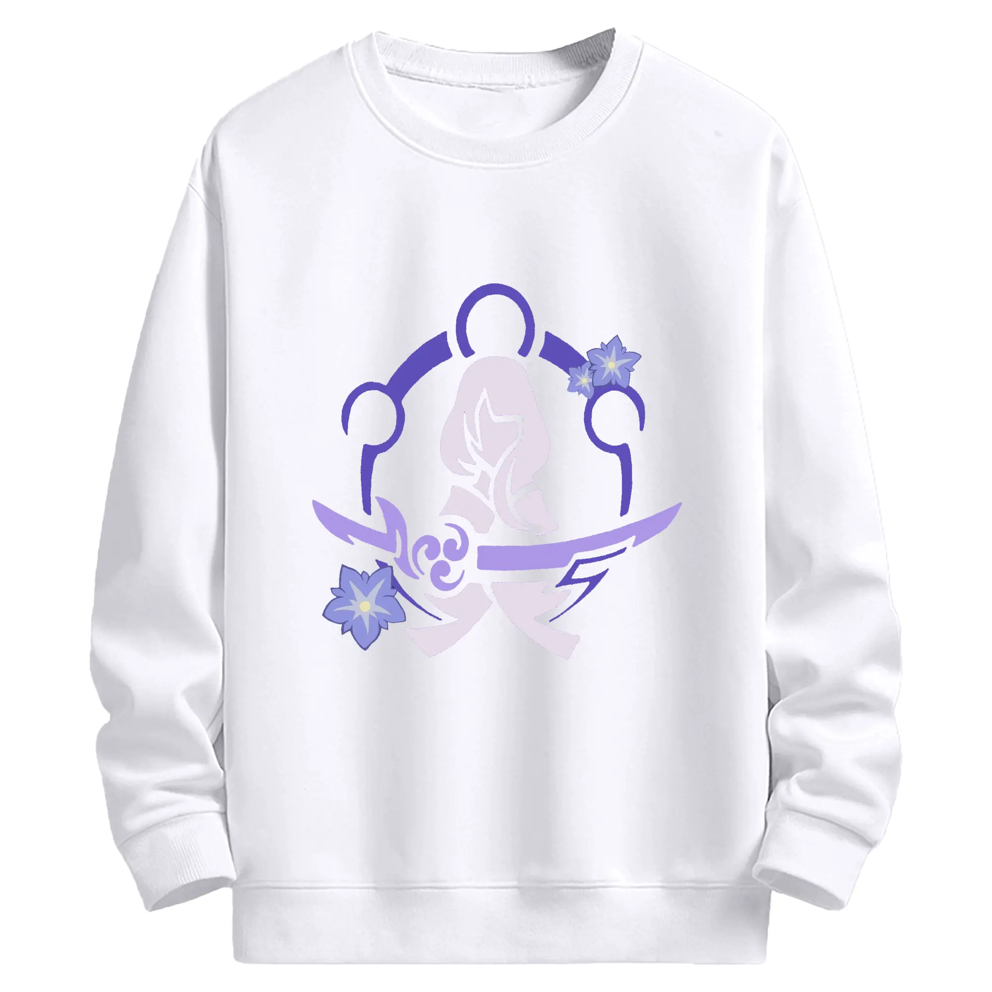 Genshin イナズマ 雷神らいじん ライデンショウグンロゴ - 高品質 クルーネック スウェット ・ コットン59％ ポリエステル41％ ・ ユニセックス 長袖 トレーナー ・ カジュアル デイリー スポーツ 散歩用