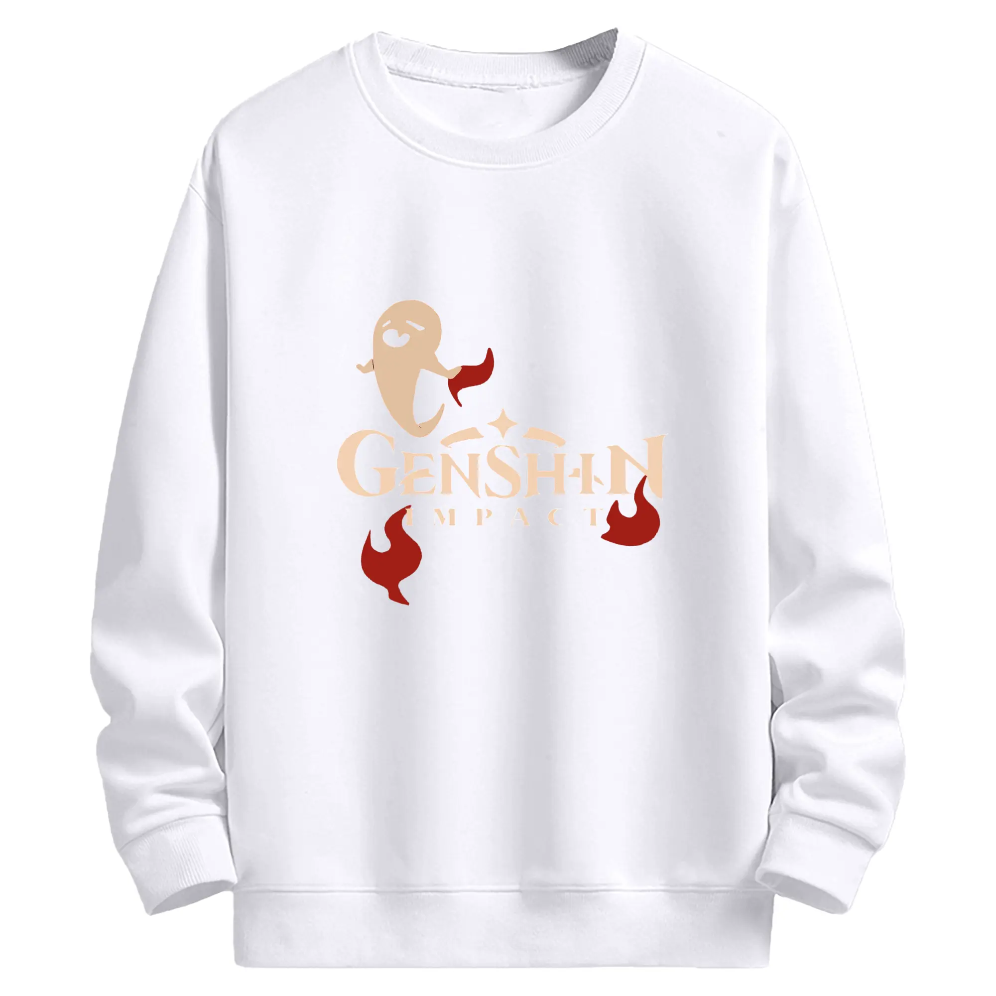 Genshi フータオ シンプル原神ロゴ - 高品質 クルーネック スウェット ・ コットン59％ ポリエステル41％ ・ ユニセックス 長袖 トレーナー ・ カジュアル デイリー スポーツ 散歩用