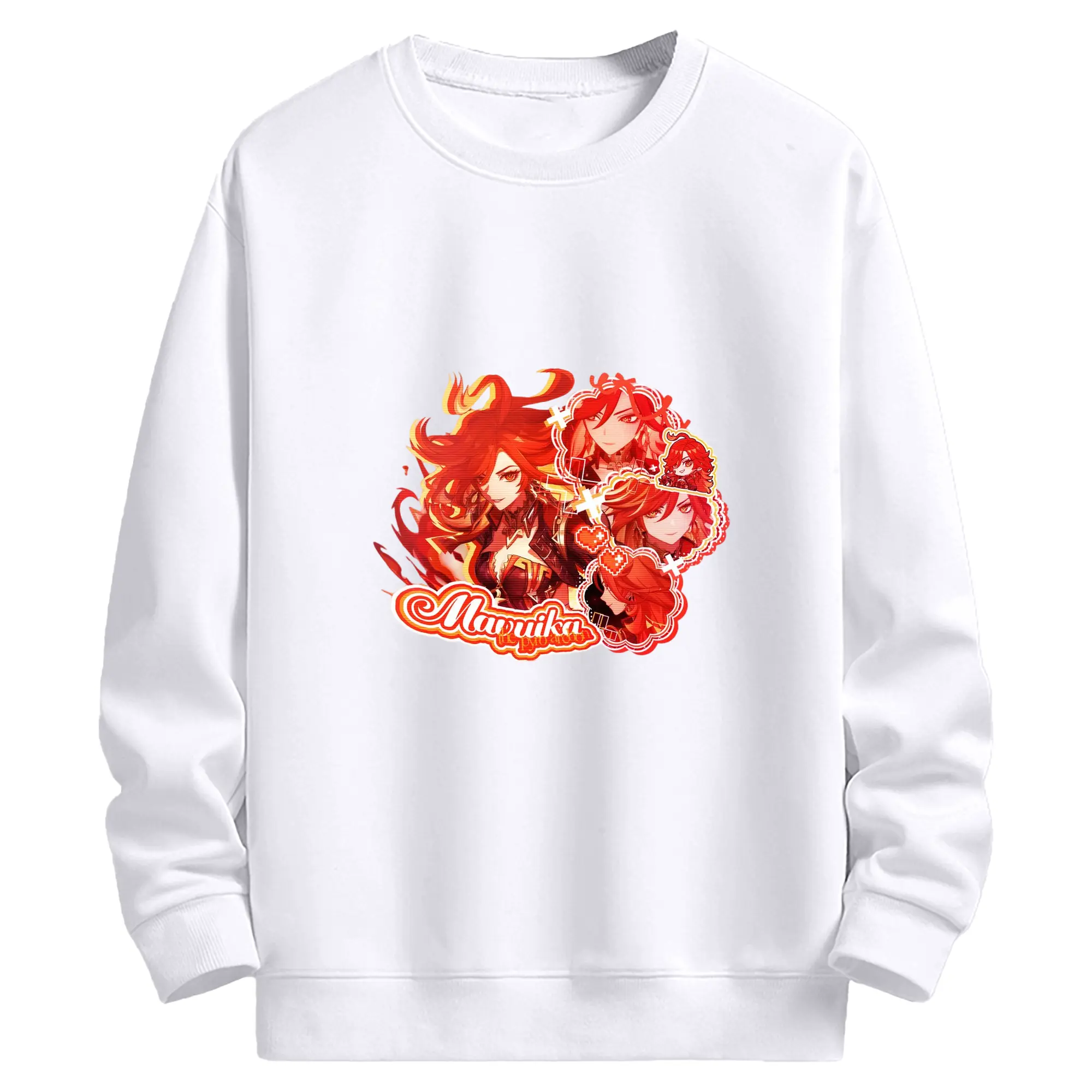 Genshin ナタ炎神えんしん マーヴィカ - 高品質 クルーネック スウェット ・ コットン59％ ポリエステル41％ ・ ユニセックス 長袖 トレーナー ・ カジュアル デイリー スポーツ 散歩用