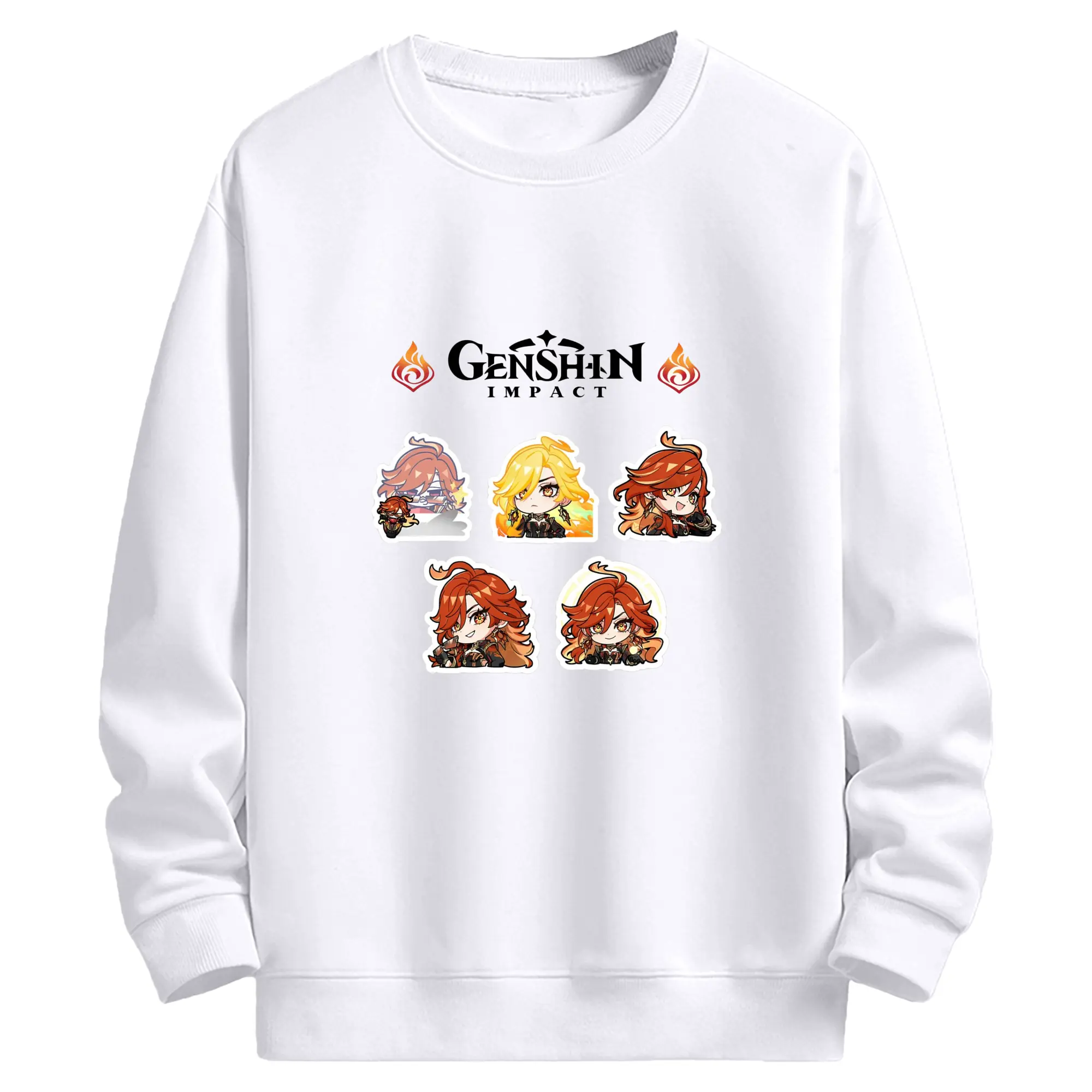 Genshin ナタ 炎神えんしん マーヴィカ - 高品質 クルーネック スウェット ・ コットン59％ ポリエステル41％ ・ ユニセックス 長袖 トレーナー ・ カジュアル デイリー スポーツ 散歩用