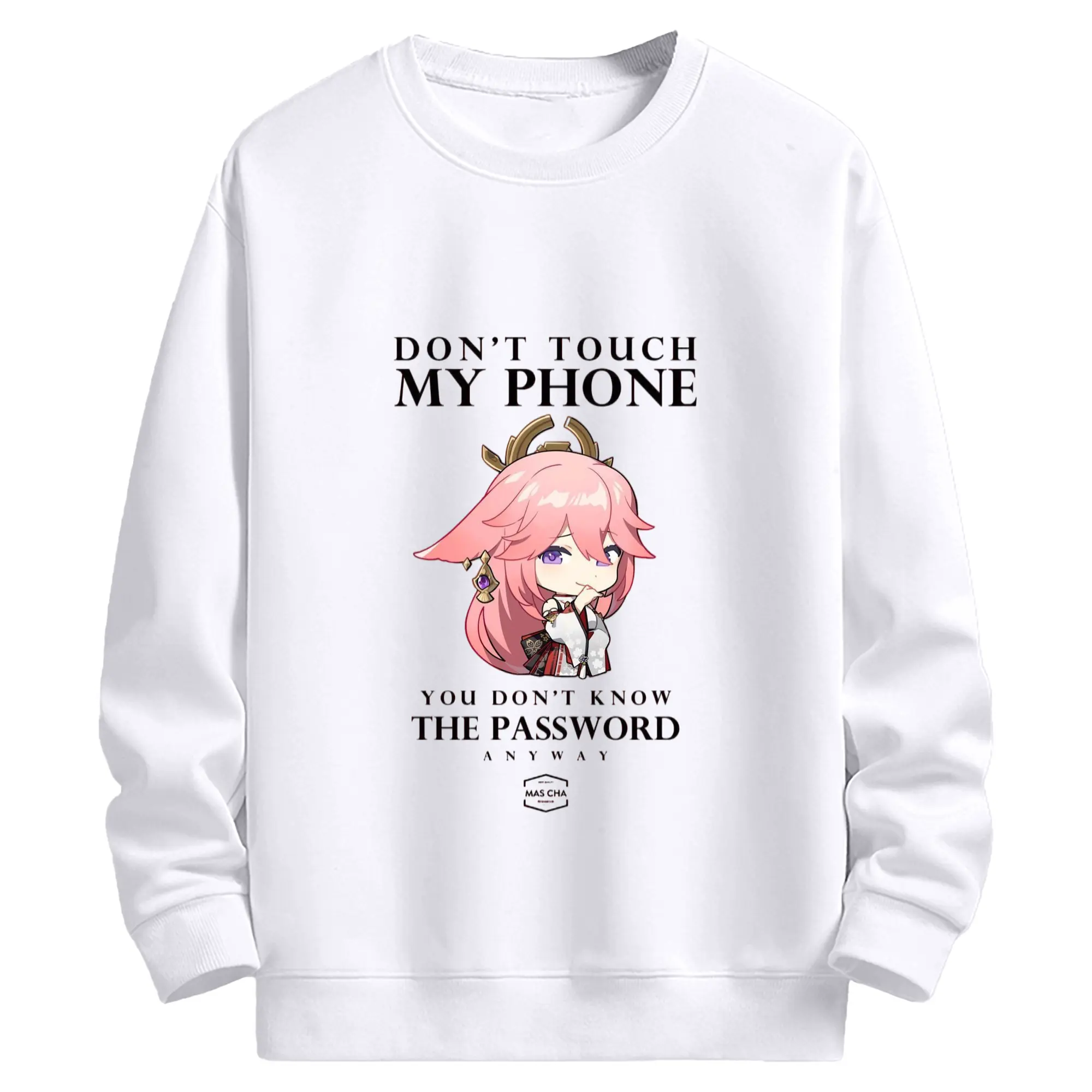 Genshin 稲妻 八重神子 - 高品質 クルーネック スウェット ・ コットン59％ ポリエステル41％ ・ ユニセックス 長袖 トレーナー ・ カジュアル デイリー スポーツ 散歩用