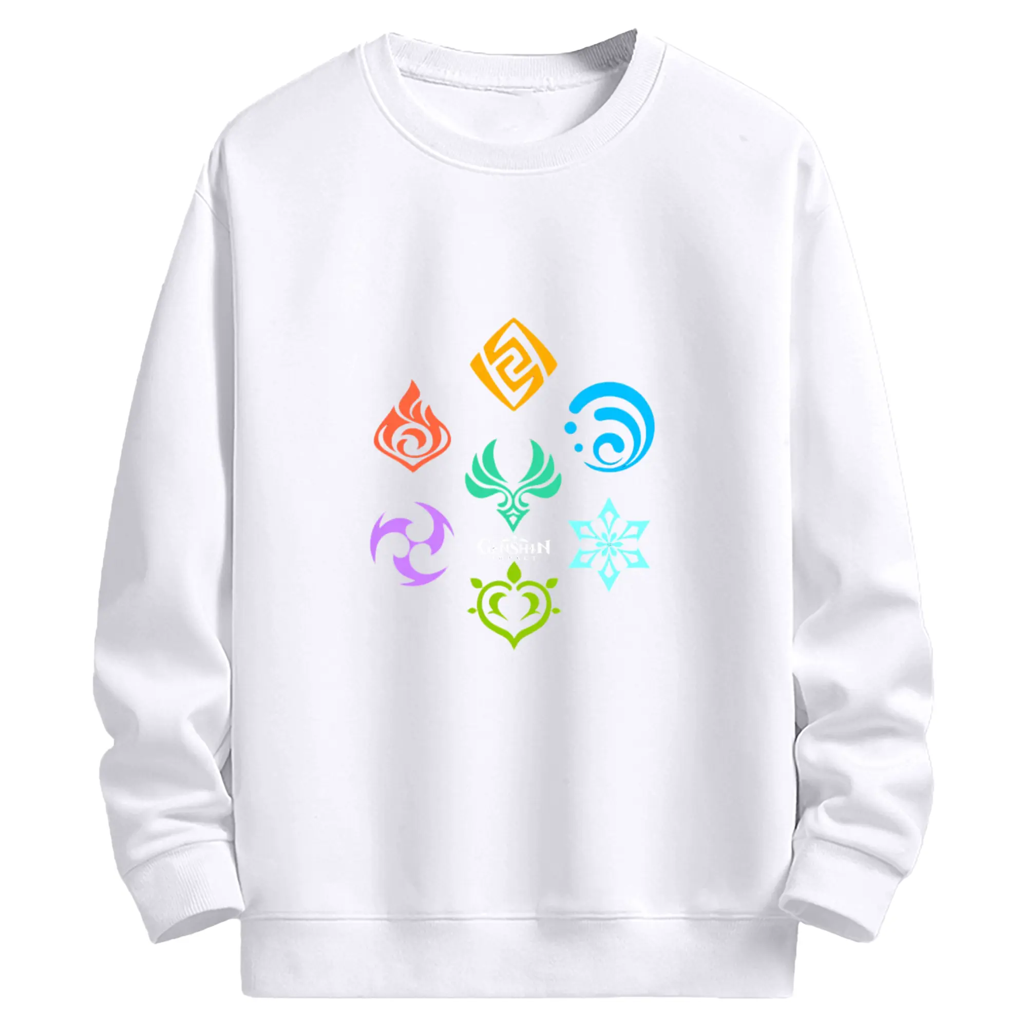 Genshin 原神の七元素ロゴ　 - 高品質 クルーネック スウェット ・ コットン59％ ポリエステル41％ ・ ユニセックス 長袖 トレーナー ・ カジュアル デイリー スポーツ 散歩用