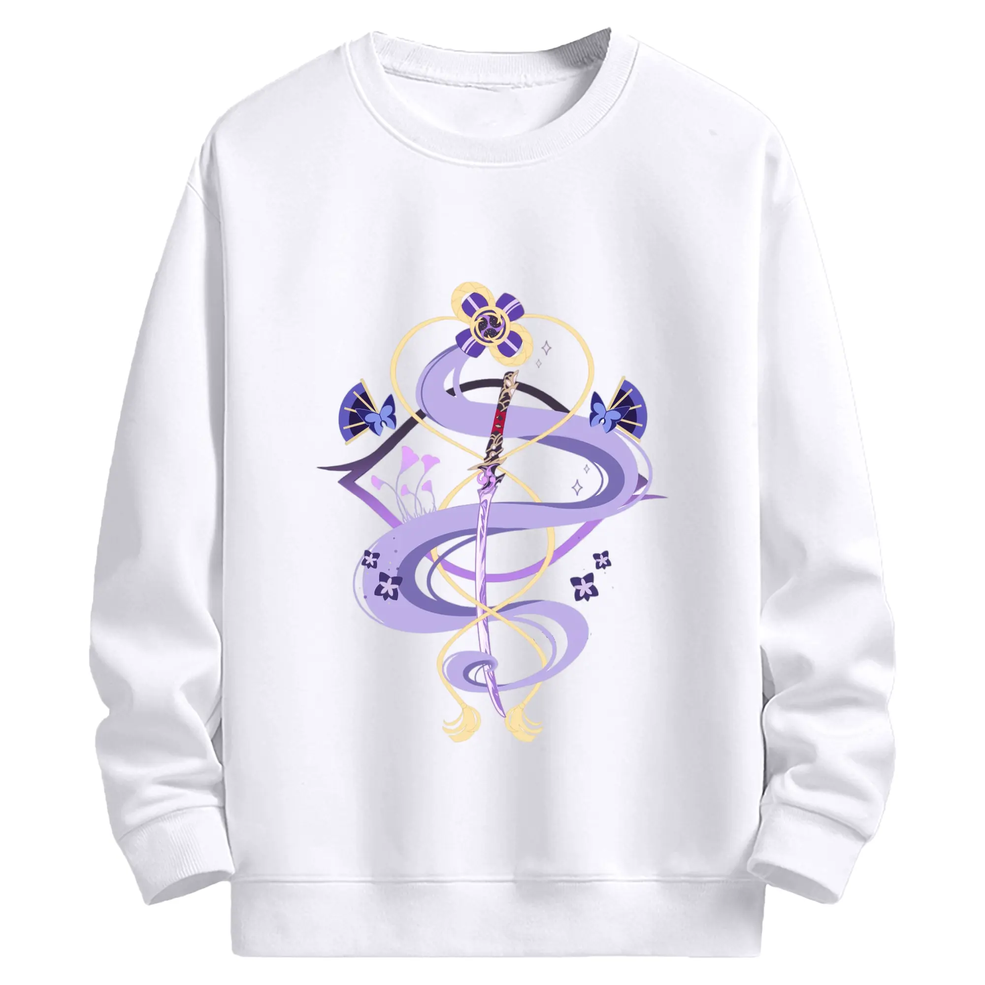 Genshin 稲妻 雷神らいじん ライデンショウグン - 高品質 クルーネック スウェット ・ コットン59％ ポリエステル41％ ・ ユニセックス 長袖 トレーナー ・ カジュアル デイリー スポーツ 散歩用