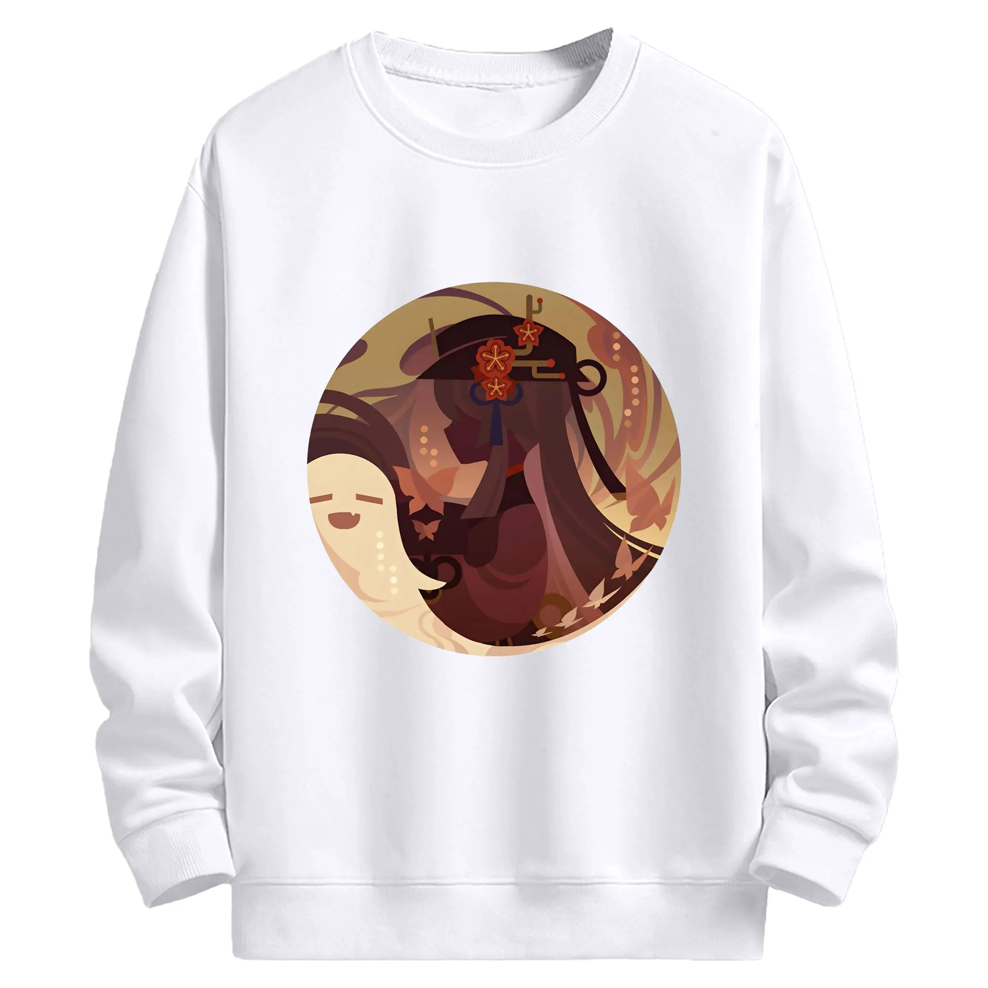 Genshin リーユエ フータオ - 高品質 クルーネック スウェット ・ コットン59％ ポリエステル41％ ・ ユニセックス 長袖 トレーナー ・ カジュアル デイリー スポーツ 散歩用