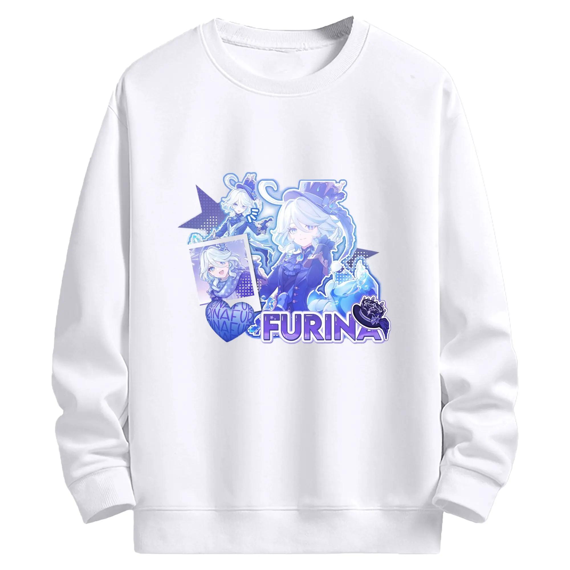 Genshin フォンテーヌ 水神すいじんフォカロルス フリーナ - 高品質 クルーネック スウェット ・ コットン59％ ポリエステル41％ ・ ユニセックス 長袖 トレーナー ・ カジュアル デイリー スポーツ 散歩用