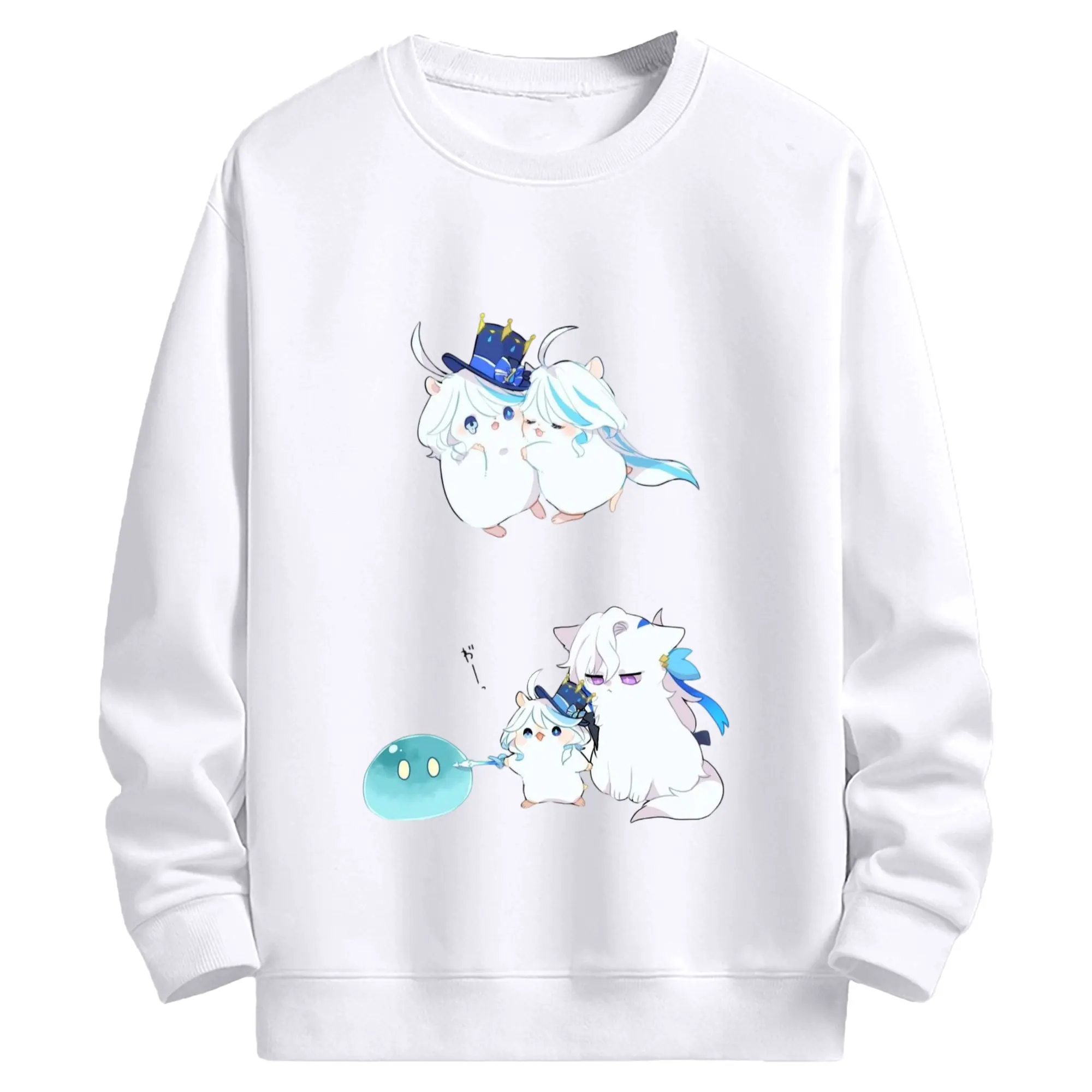 Genshin フォンテーヌ 水神すいじんフォカロルス フリーナ ヌヴィレット - 高品質 クルーネック スウェット ・ コットン59％ ポリエステル41％ ・ ユニセックス 長袖 トレーナー ・ カジュアル デイリー スポーツ 散歩用