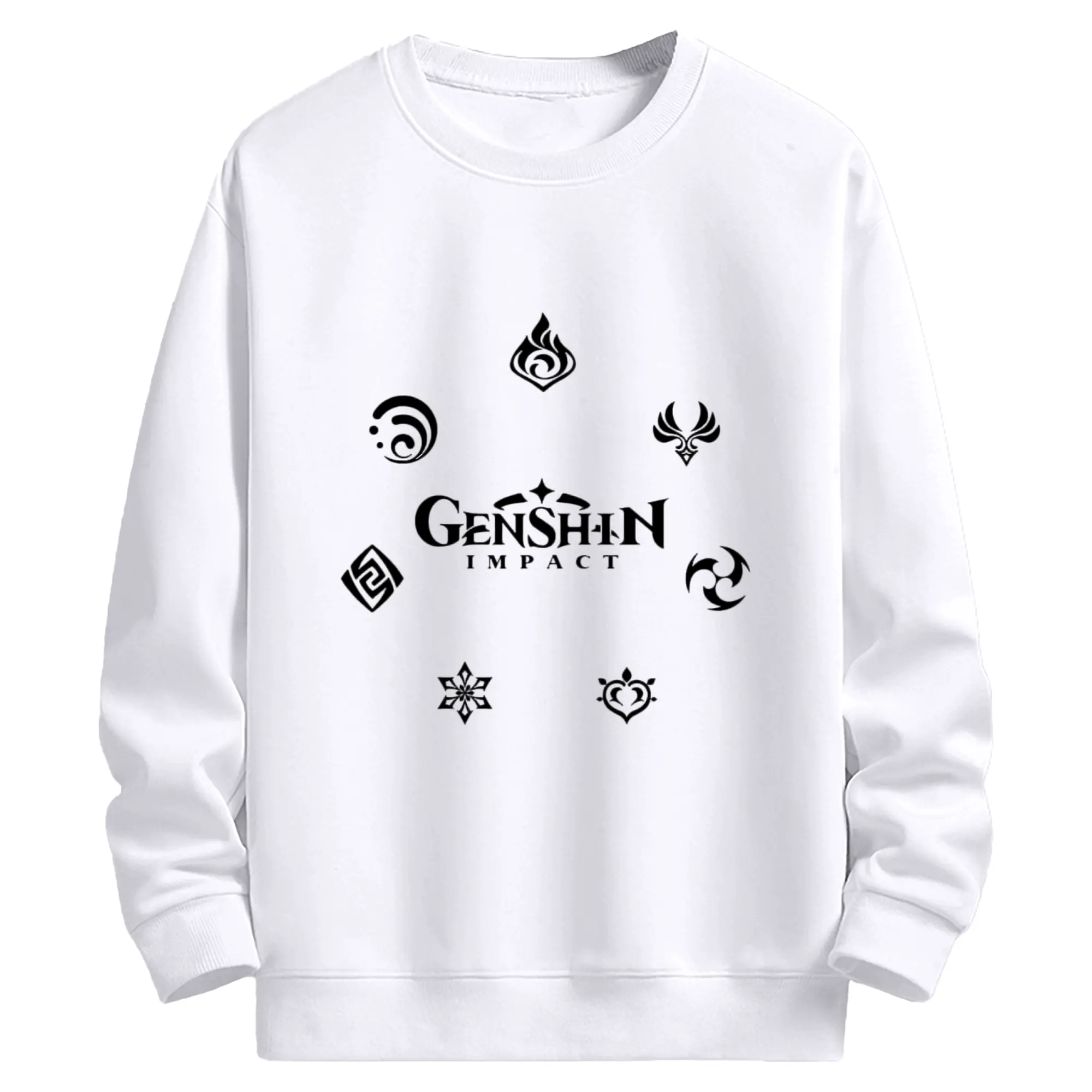 Genshin シンプルロゴ - 高品質 クルーネック スウェット ・ コットン59％ ポリエステル41％ ・ ユニセックス 長袖 トレーナー ・ カジュアル デイリー スポーツ 散歩用
