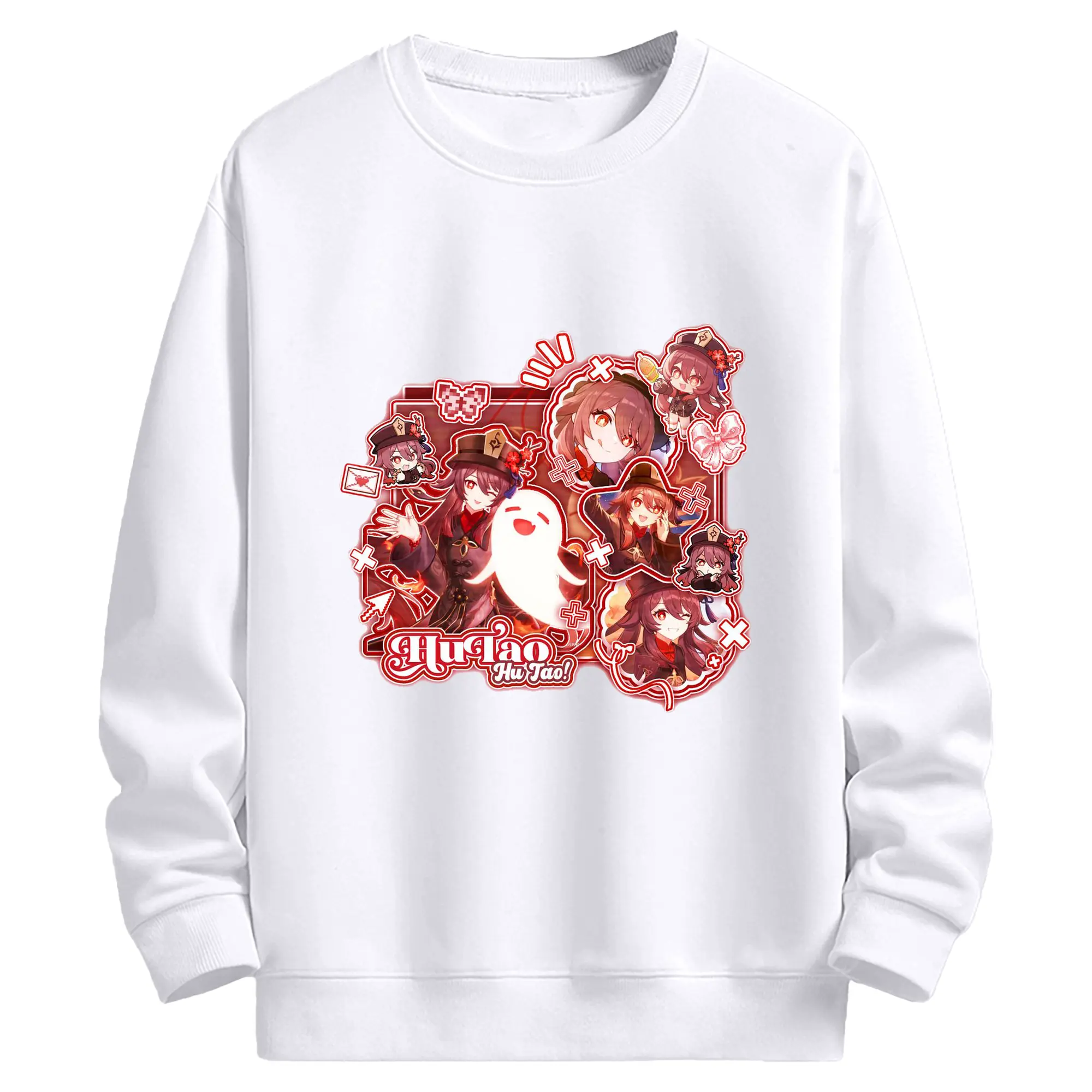 Genshin リーユエ フータオ - 高品質 クルーネック スウェット ・ コットン59％ ポリエステル41％ ・ ユニセックス 長袖 トレーナー ・ カジュアル デイリー スポーツ 散歩用