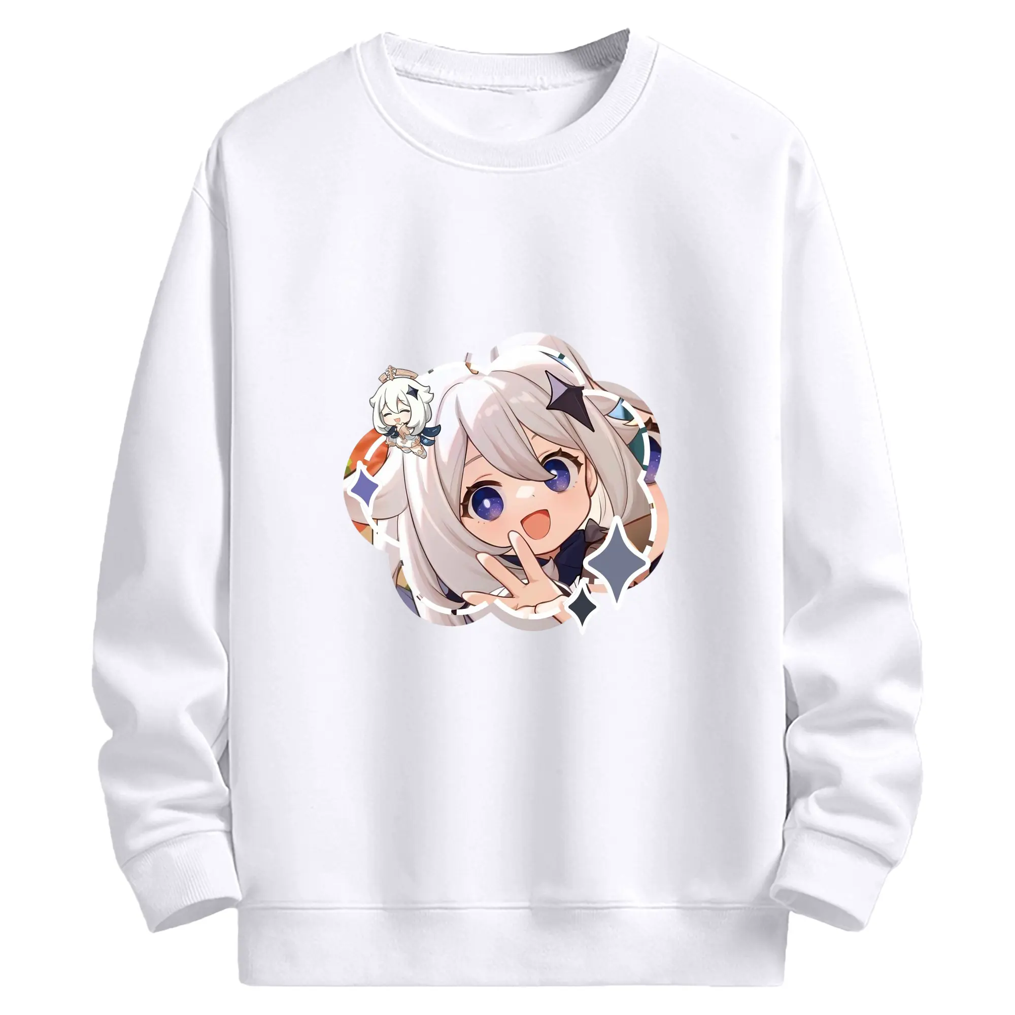 Genshin パイモン - 高品質 クルーネック スウェット ・ コットン59％ ポリエステル41％ ・ ユニセックス 長袖 トレーナー ・ カジュアル デイリー スポーツ 散歩用